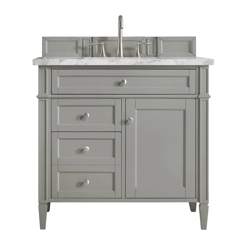 Brittany 36" Single Vanity, Urban Gray w/ 3 CM Carrara Marble Top