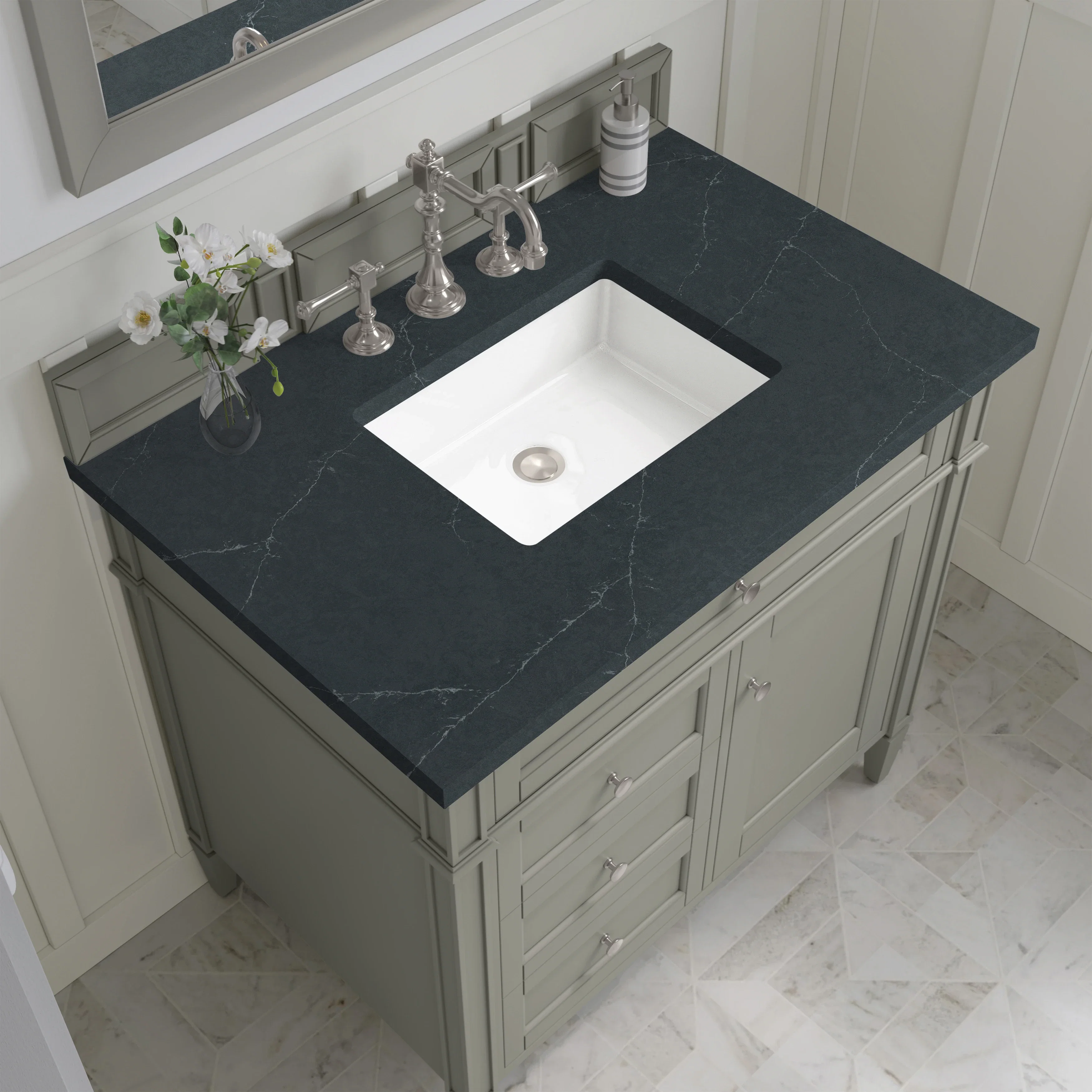 Brittany 36" Single Vanity, Urban Gray w/ 3 CM Charcoal Soapstone Silestone Top