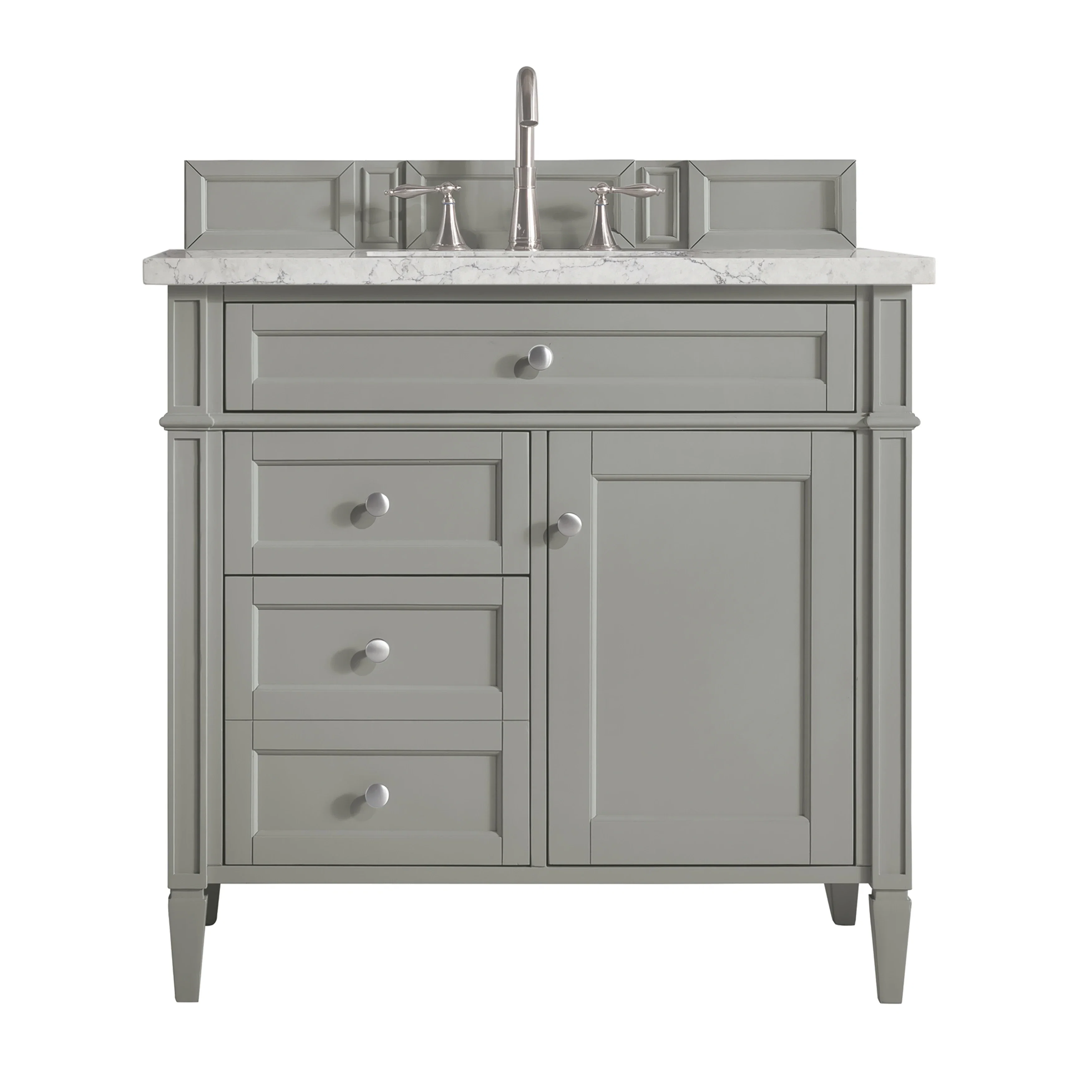 Brittany 36" Single Vanity, Urban Gray w/ 3 CM Eternal Jasmine Pearl Silestone Top