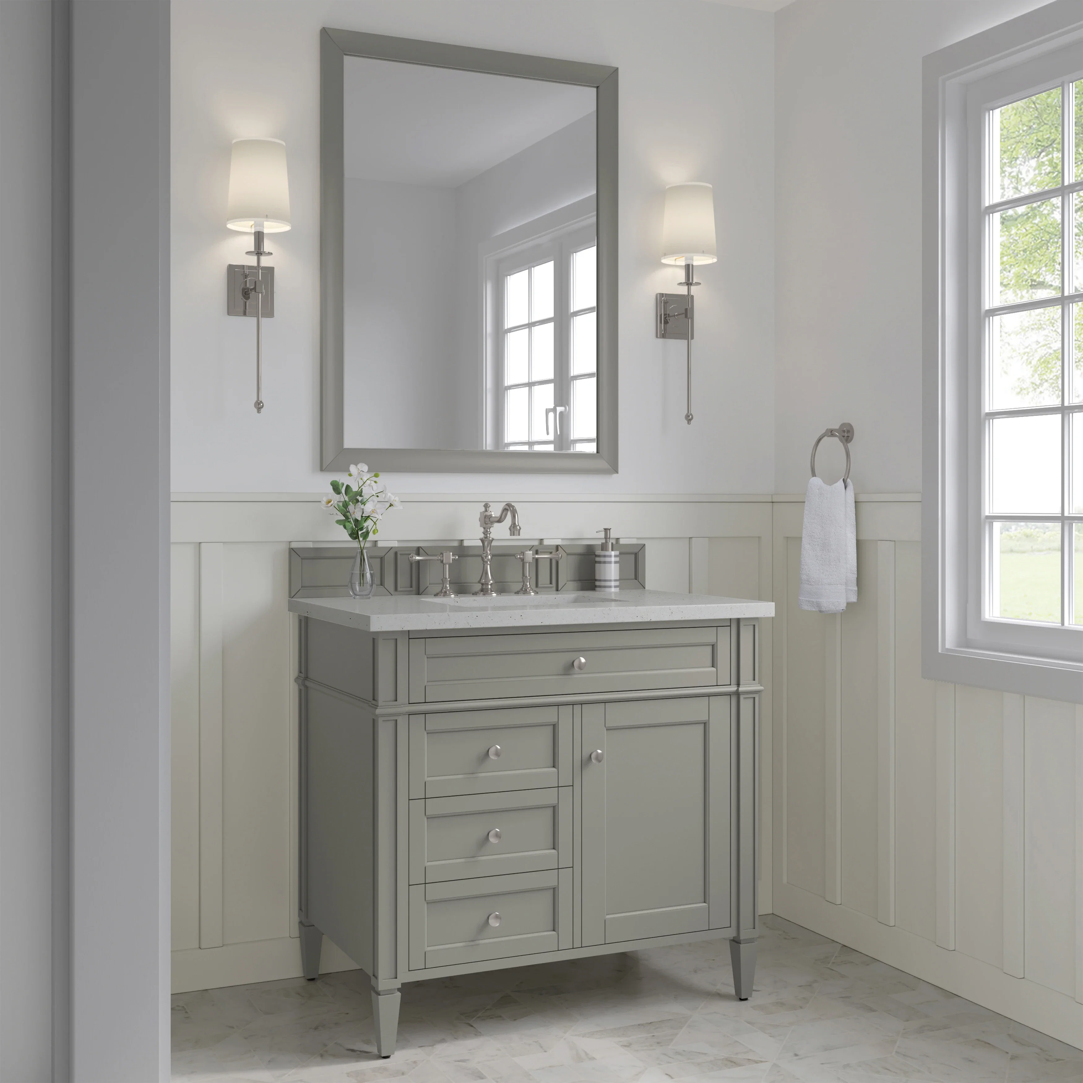 Brittany 36" Single Vanity, Urban Gray w/ 3 CM Lime Delight Silestone Top
