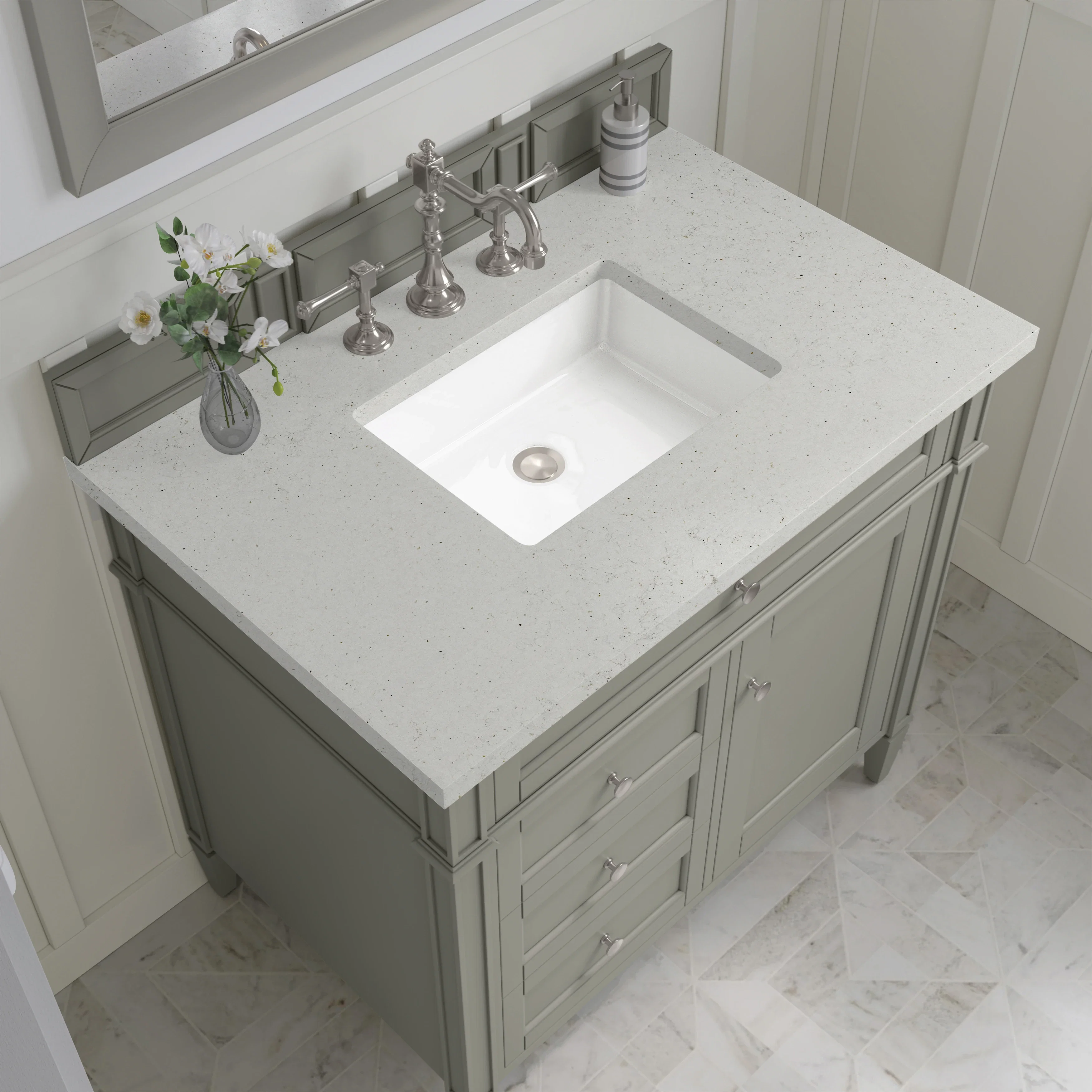Brittany 36" Single Vanity, Urban Gray w/ 3 CM Lime Delight Silestone Top