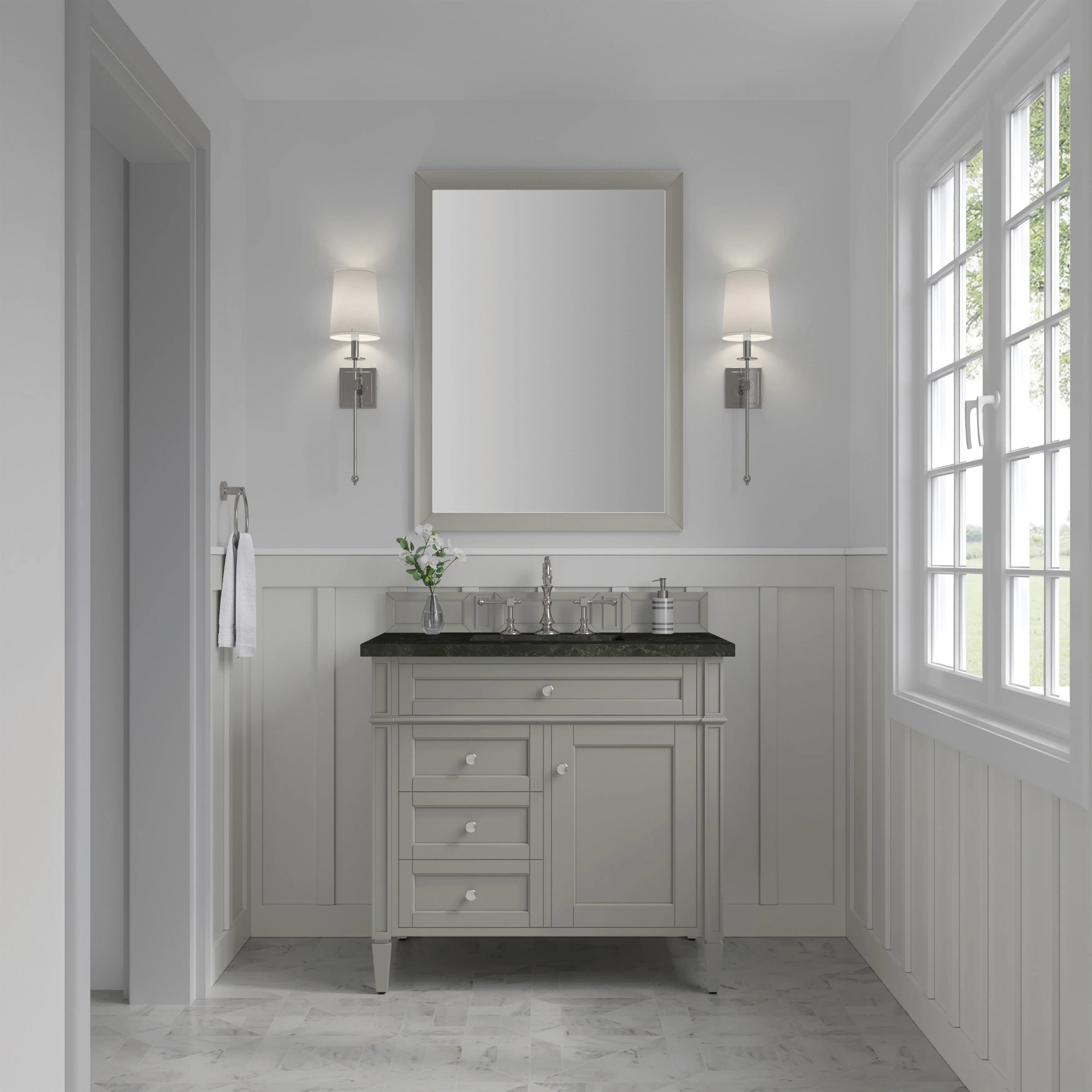 Brittany 36" Single Vanity, Urban Gray, w/ 3 CM Phantome Eclos Top