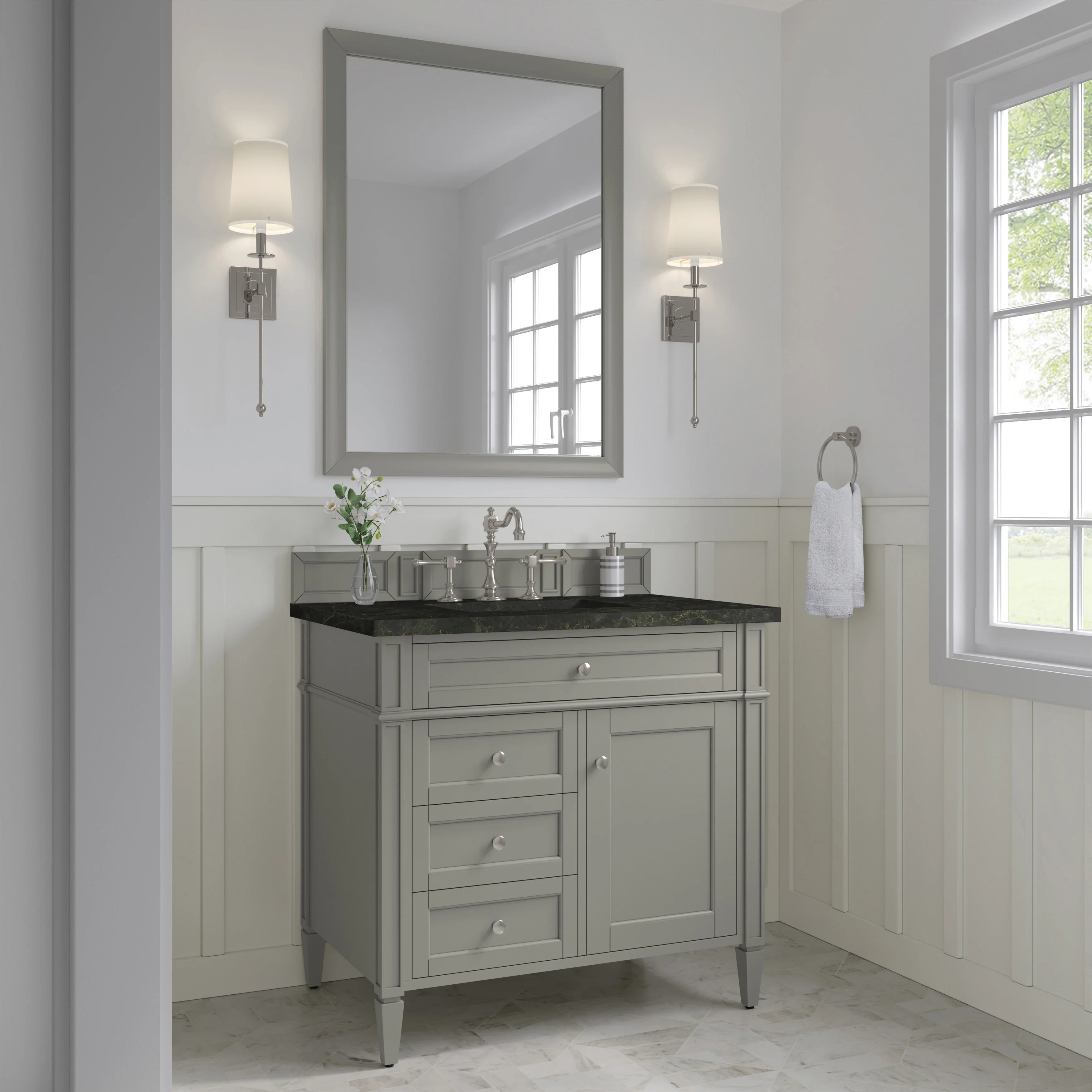 Brittany 36" Single Vanity, Urban Gray, w/ 3 CM Phantome Eclos Top