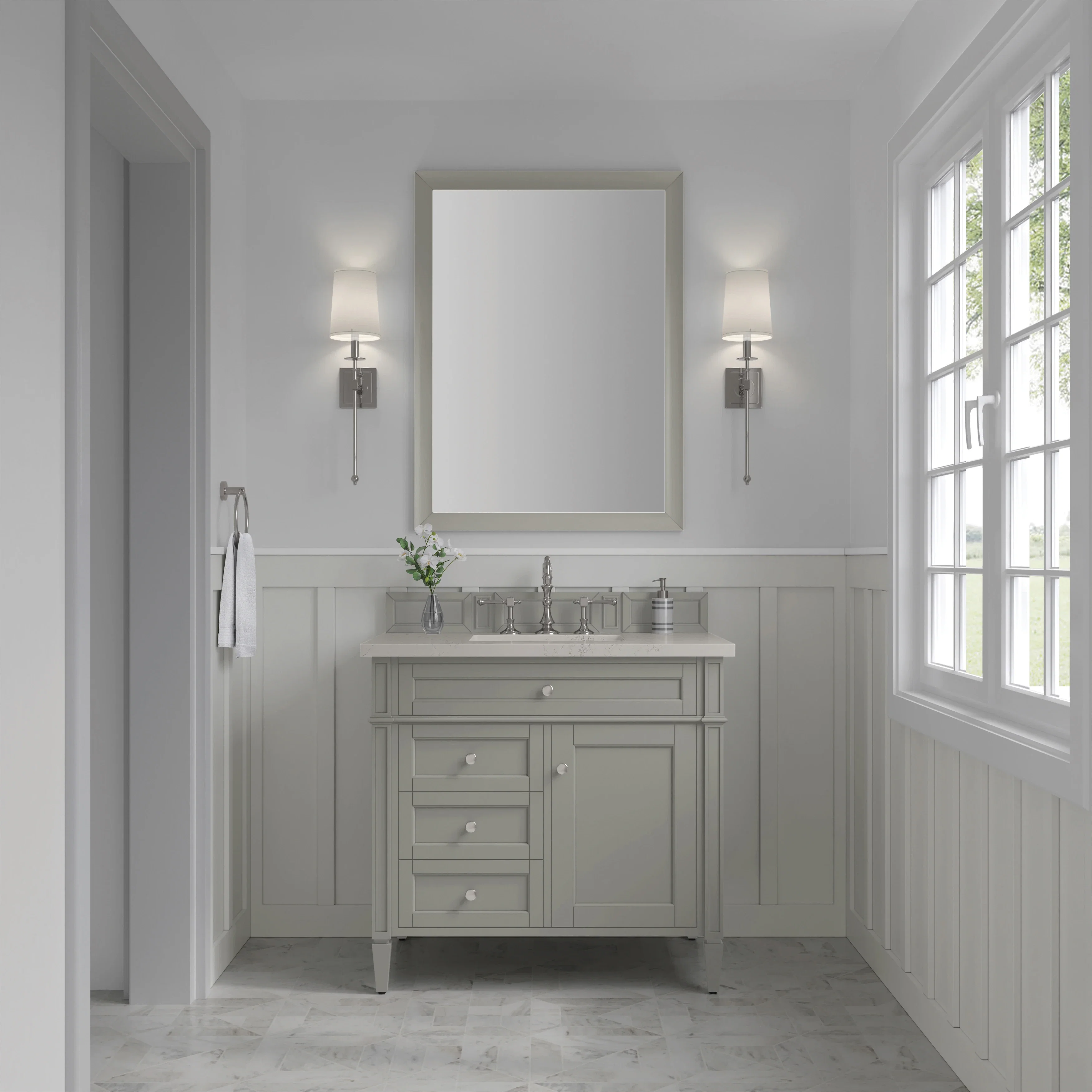 Brittany 36" Single Vanity, Urban Gray, w/ 3 CM Siberian Silestone Top