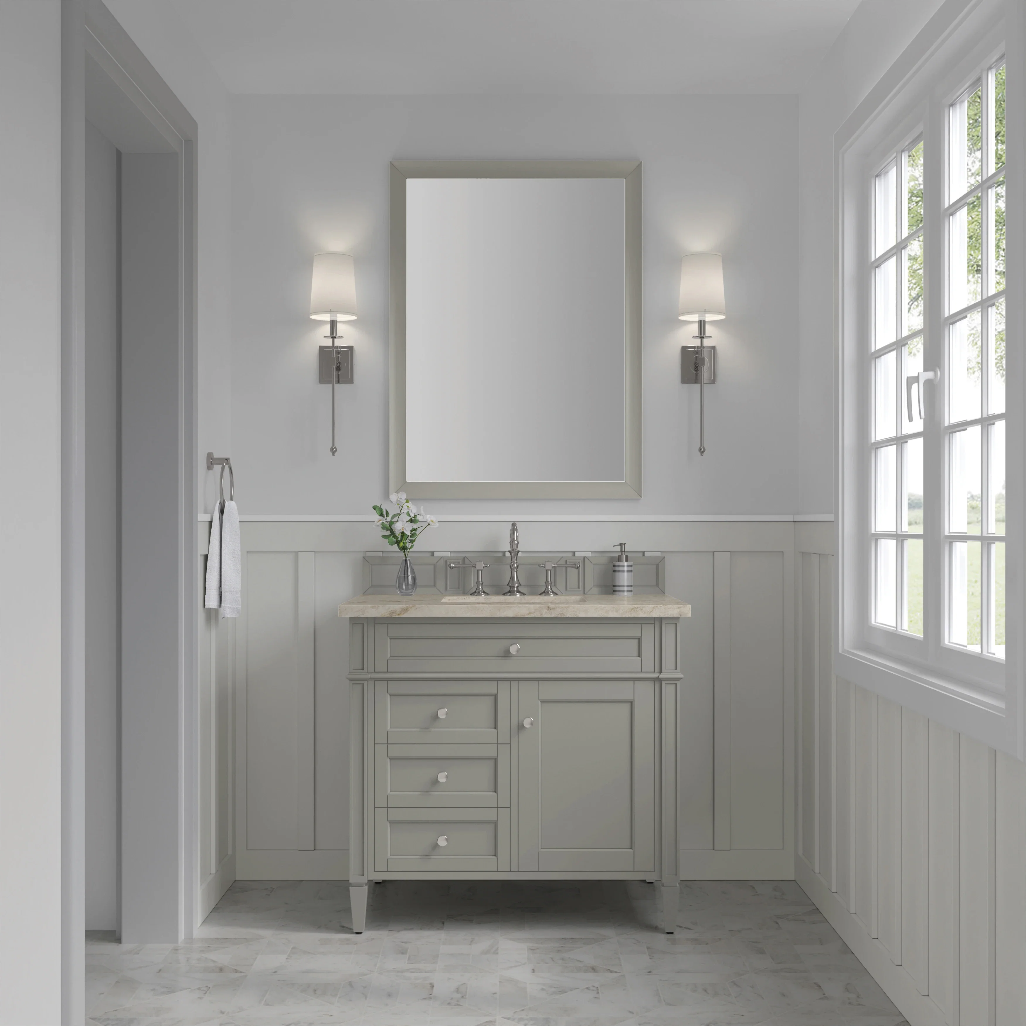 Brittany 36" Single Vanity, Urban Gray, w/ 3 CM Tajnar Eclos Top