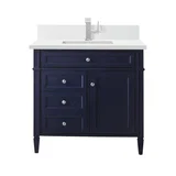 Brittany 36" Single Vanity, Victory Bleu w/ Single Hole 3 CM White Zeus Silestone Top & Backsplash