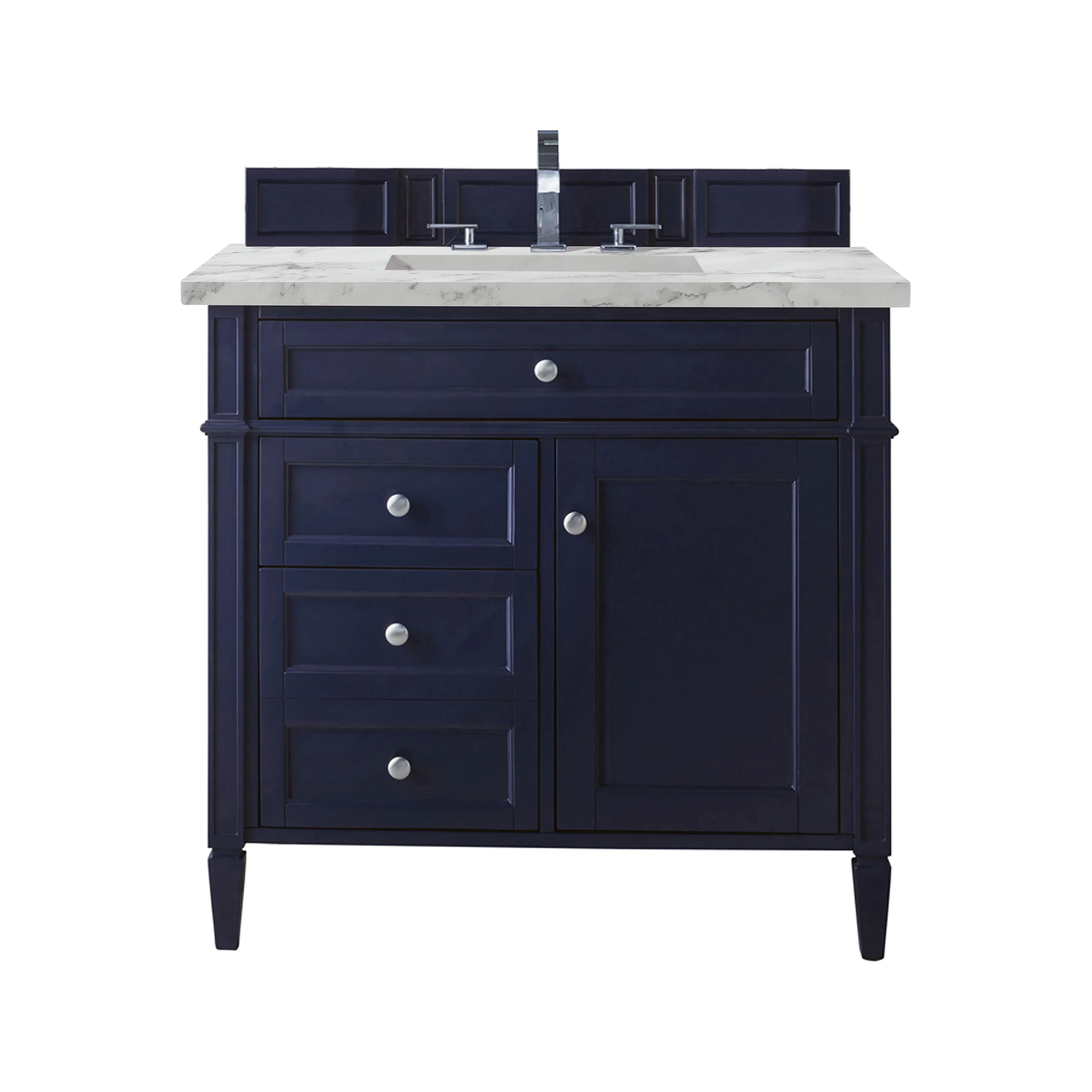 Brittany 36" Single Vanity, Victory Blue w/ 3 CM Carrara Marble Top