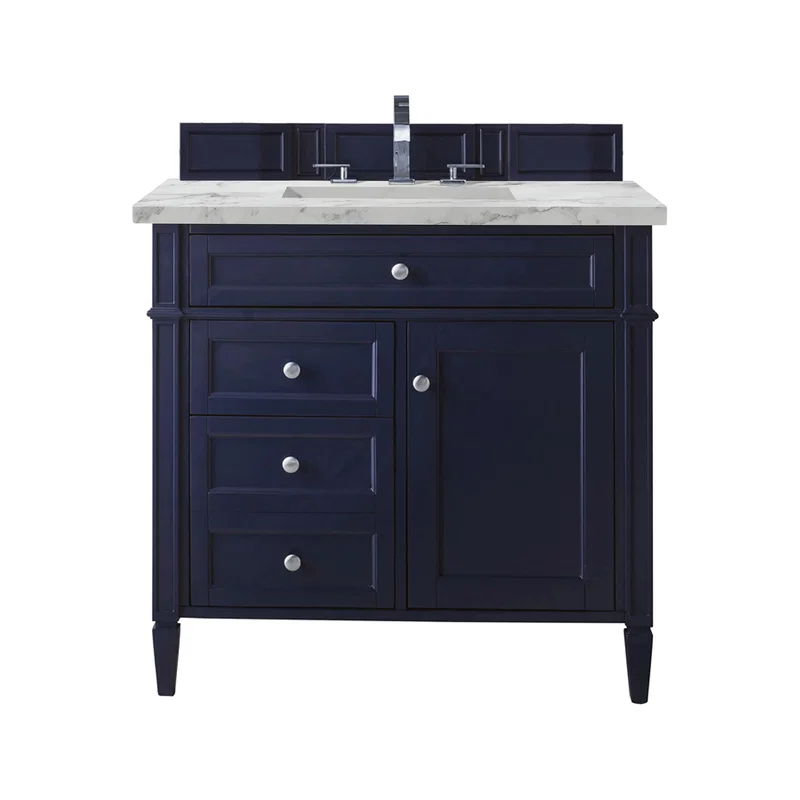 Brittany 36" Single Vanity, Victory Blue w/ 3 CM Carrara Marble Top