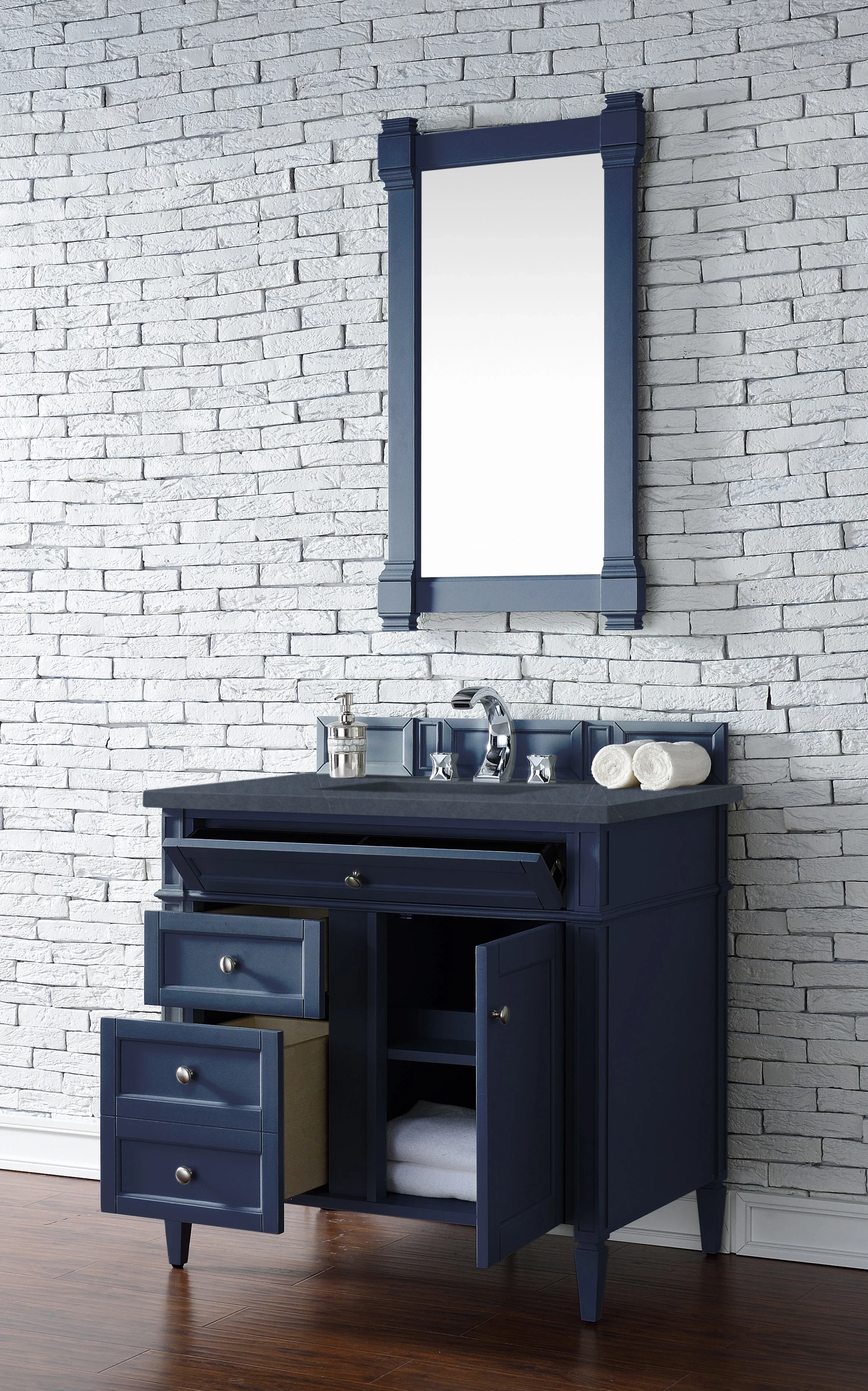 Brittany 36" Single Vanity, Victory Blue w/ 3 CM Charcoal Soapstone Silestone Top