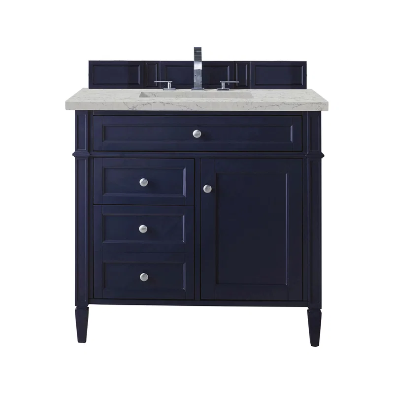 Brittany 36" Single Vanity, Victory Blue w/ 3 CM Eternal Jasmine Pearl Silestone Top