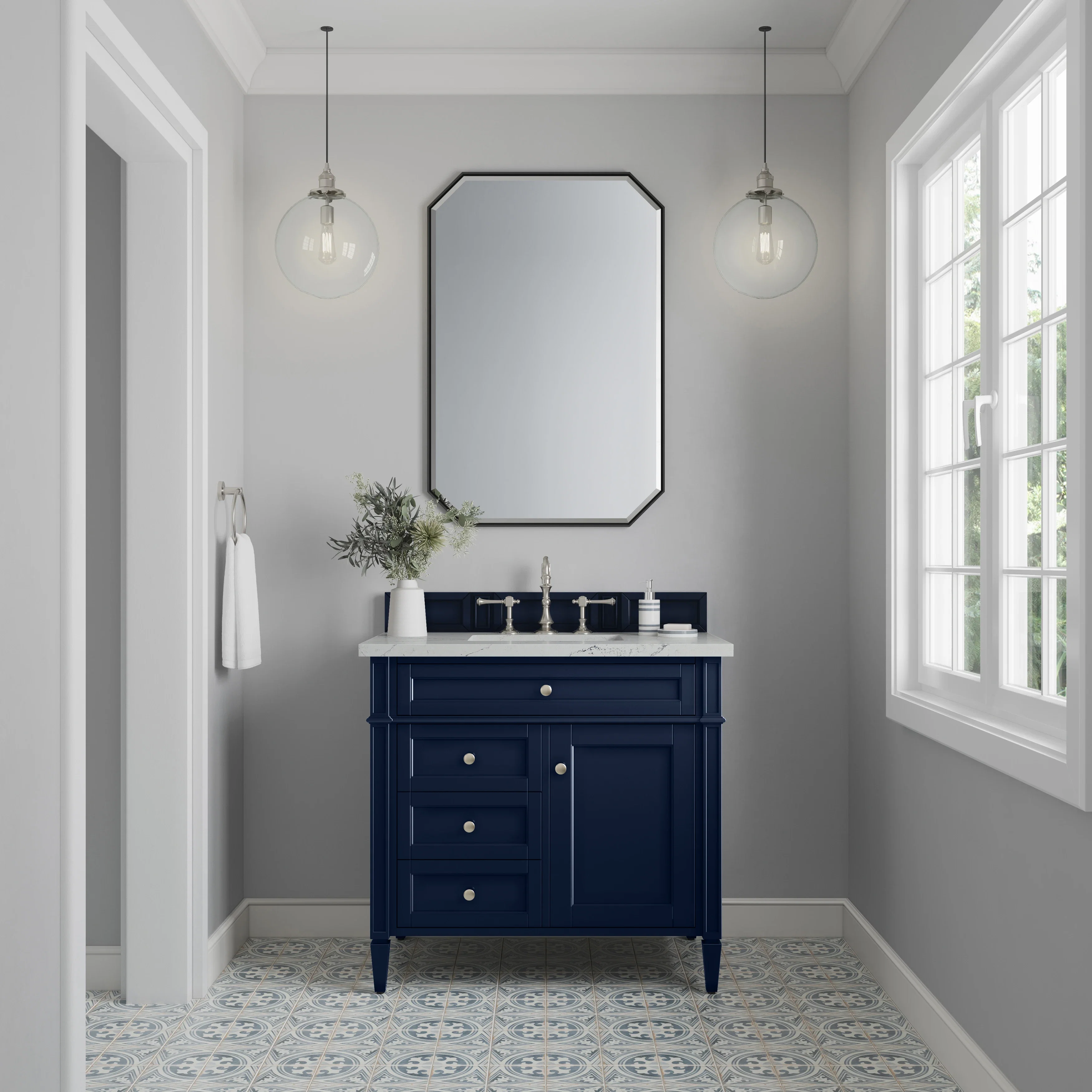 Brittany 36" Single Vanity, Victory Blue w/ 3 CM Ethereal Noctis Silestone Top