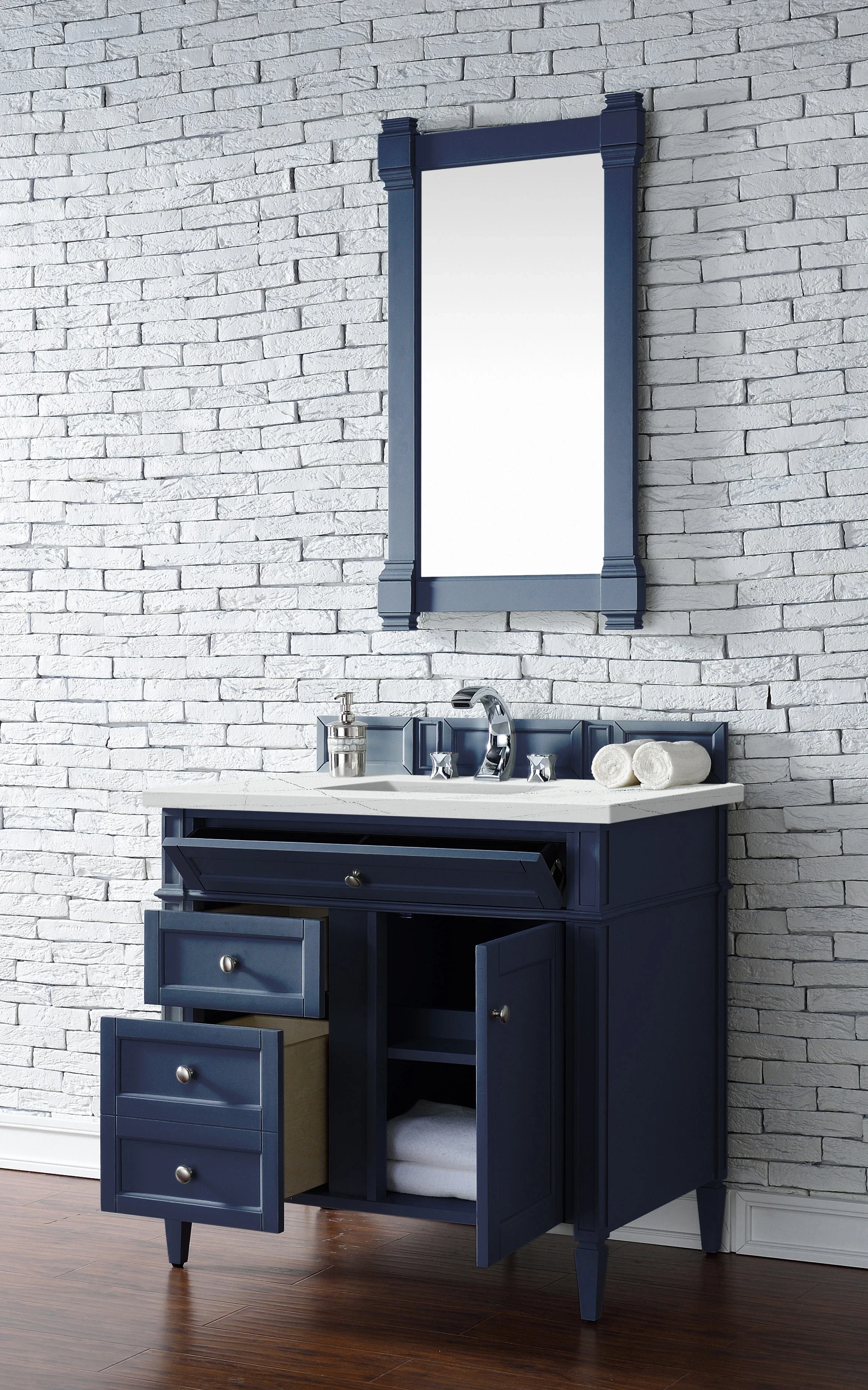 Brittany 36" Single Vanity, Victory Blue w/ 3 CM Ethereal Noctis Silestone Top