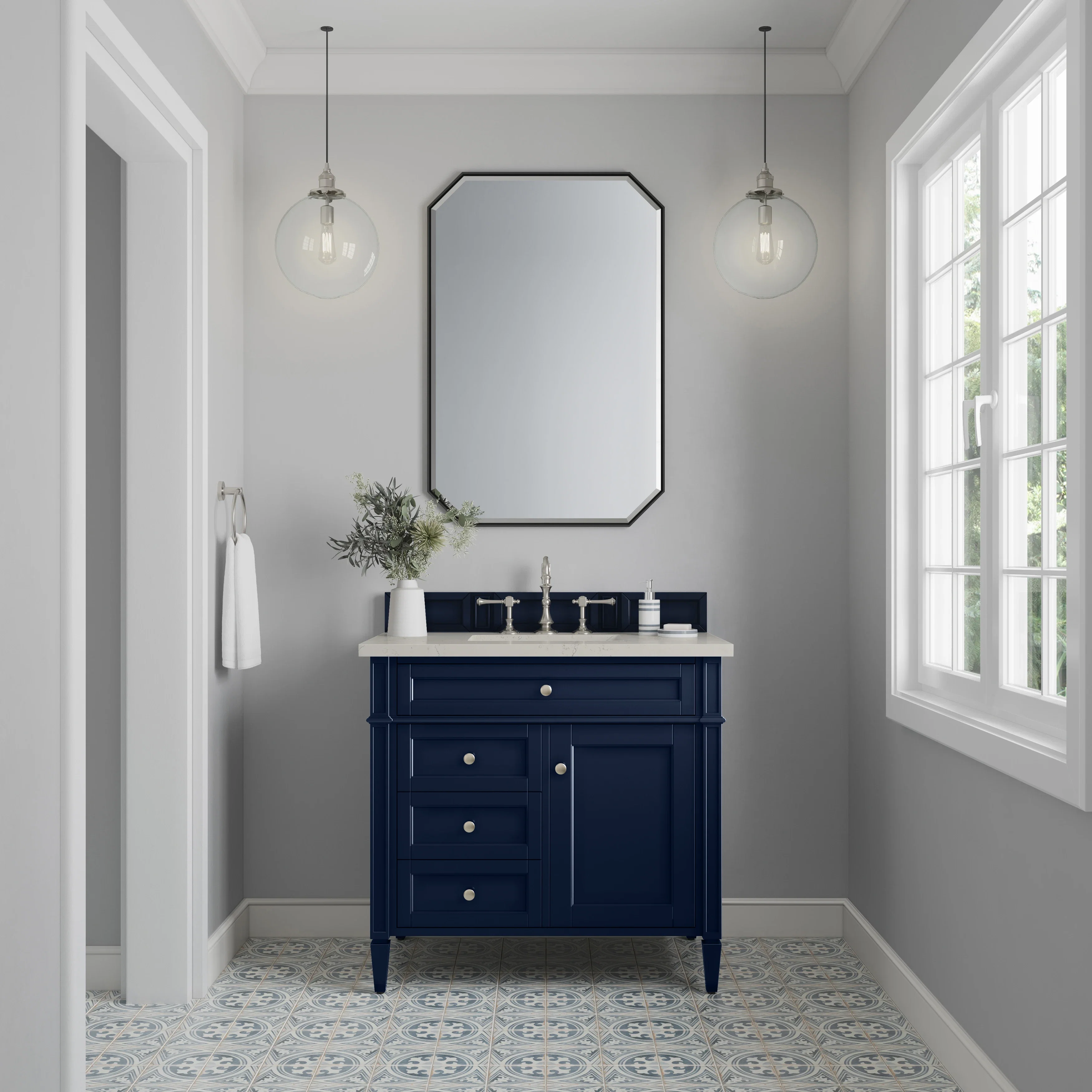 Brittany 36" Single Vanity, Victory Blue, w/ 3 CM Siberian Silestone Top