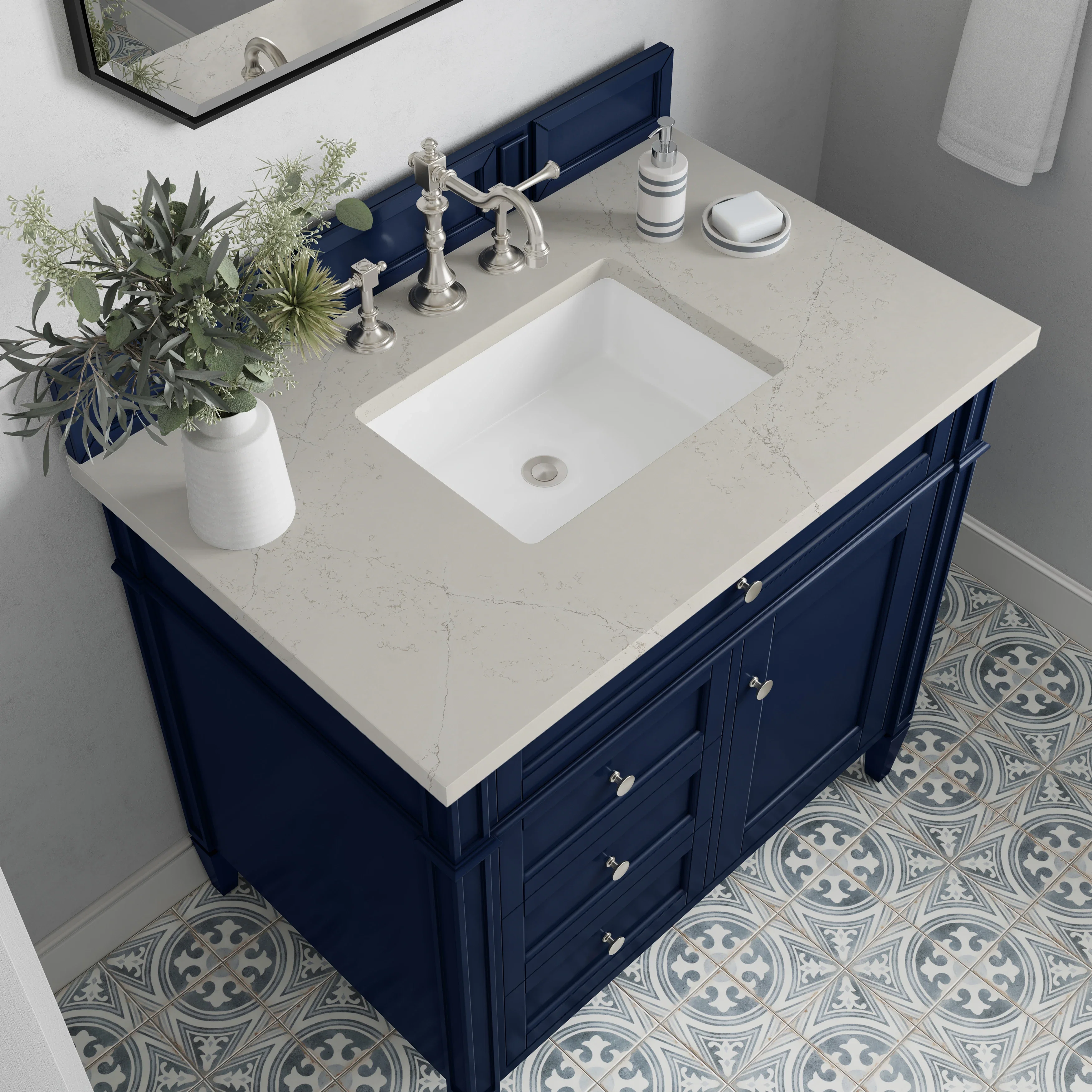 Brittany 36" Single Vanity, Victory Blue, w/ 3 CM Siberian Silestone Top