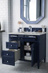 Brittany 36" Single Vanity, Victory Bleu w/ 3 CM Victorian Silver Silestone Top