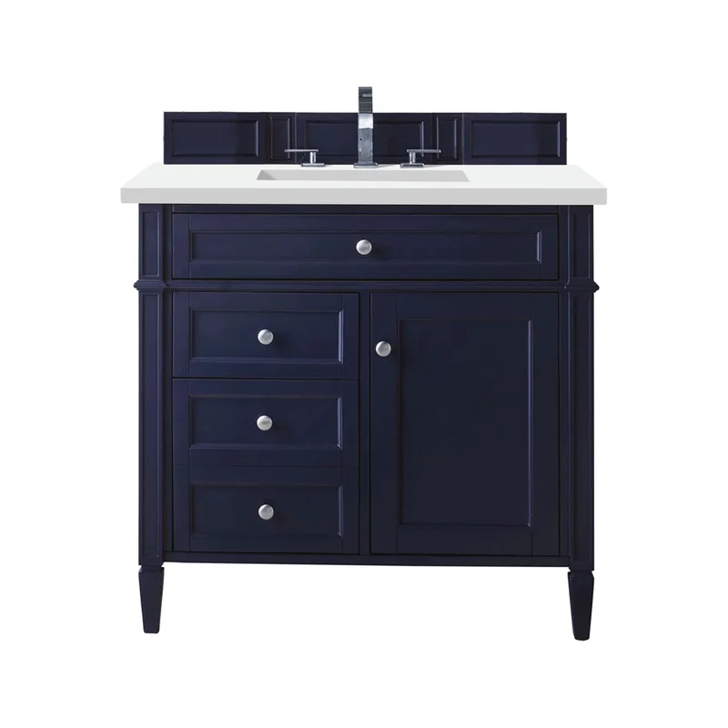 Brittany 36" Single Vanity, Victory Blue w/ 3 CM White Zeus Silestone Top