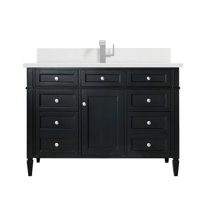 Brittany 48" Single Vanity, Black Onyx w/ Single Hole 3 CM White Zeus Silestone Top & Backsplash