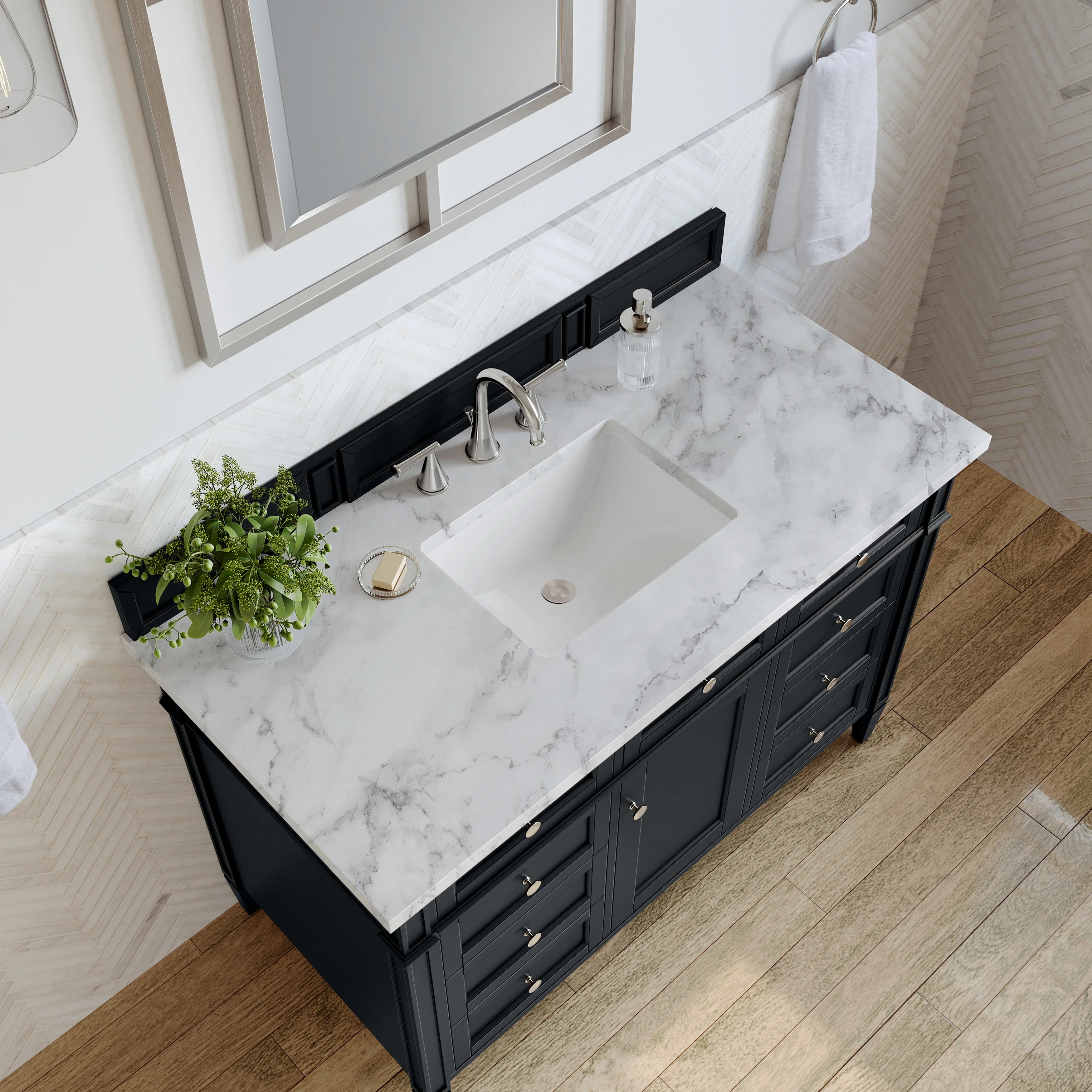 Brittany 48" Single Vanity, Black Onyx w/ 3 CM Carrara Marble Top