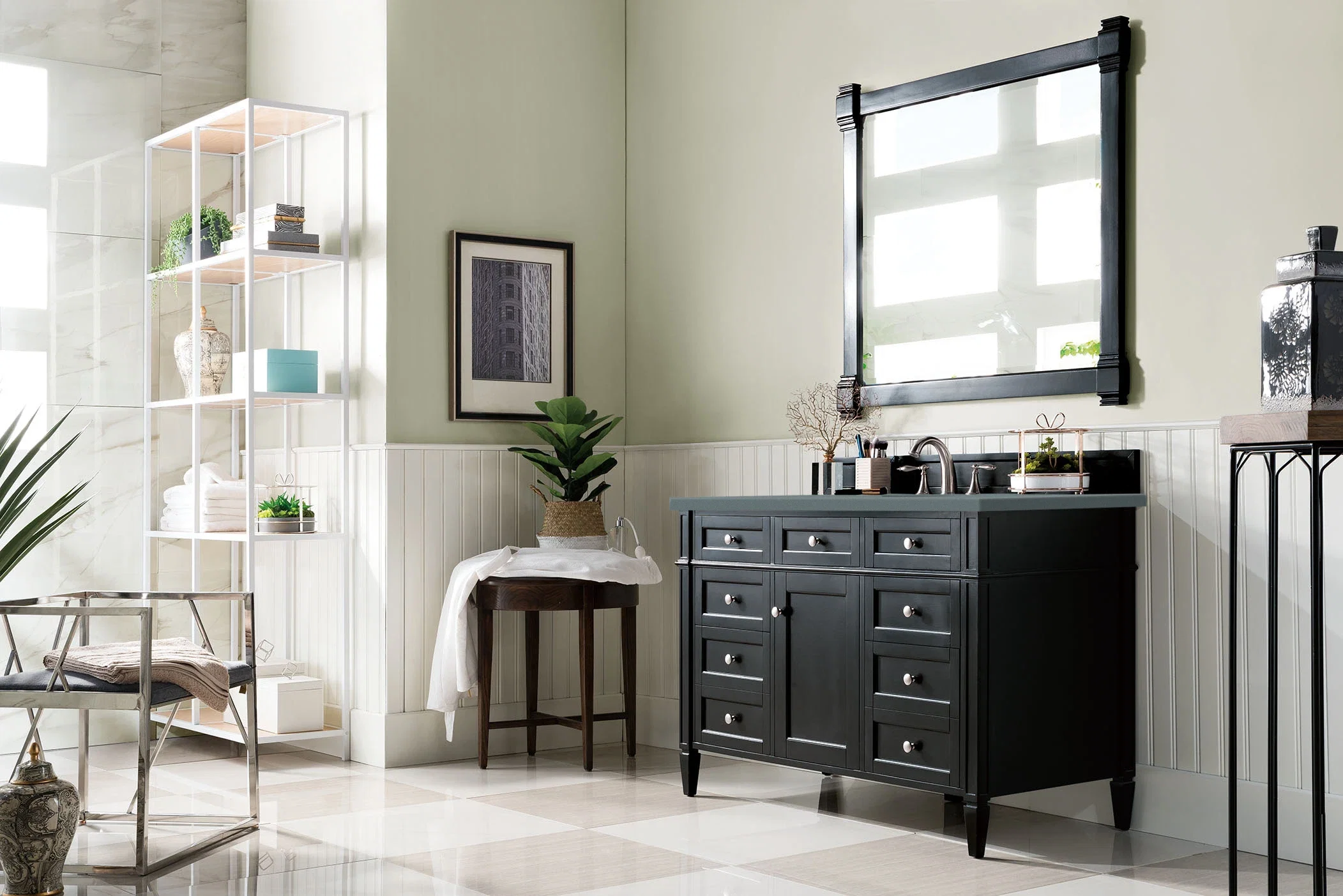 Brittany 48" Single Vanity, Black Onyx w/ 3 CM Cala Blue Silestone Top