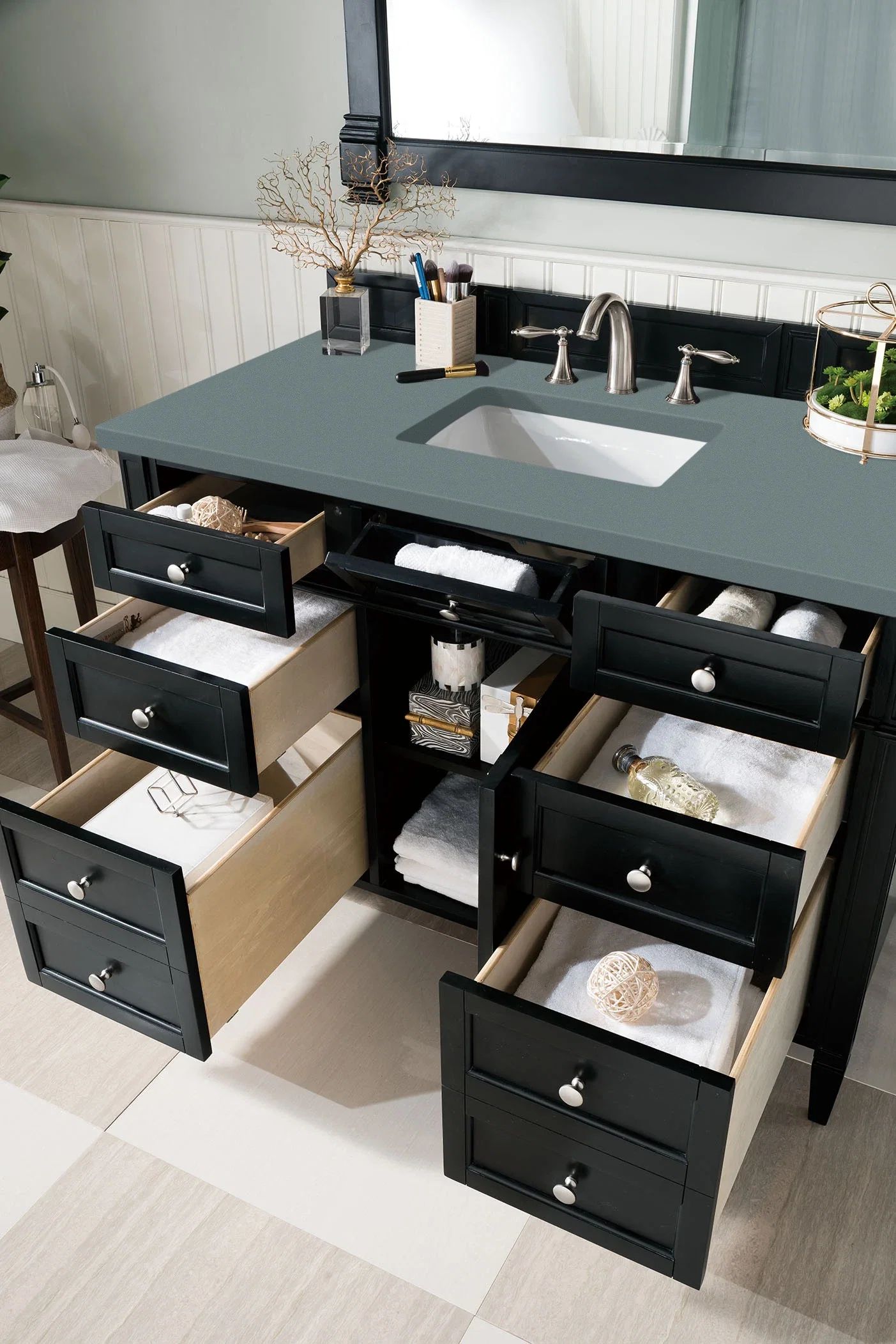Brittany 48" Single Vanity, Black Onyx w/ 3 CM Cala Blue Silestone Top