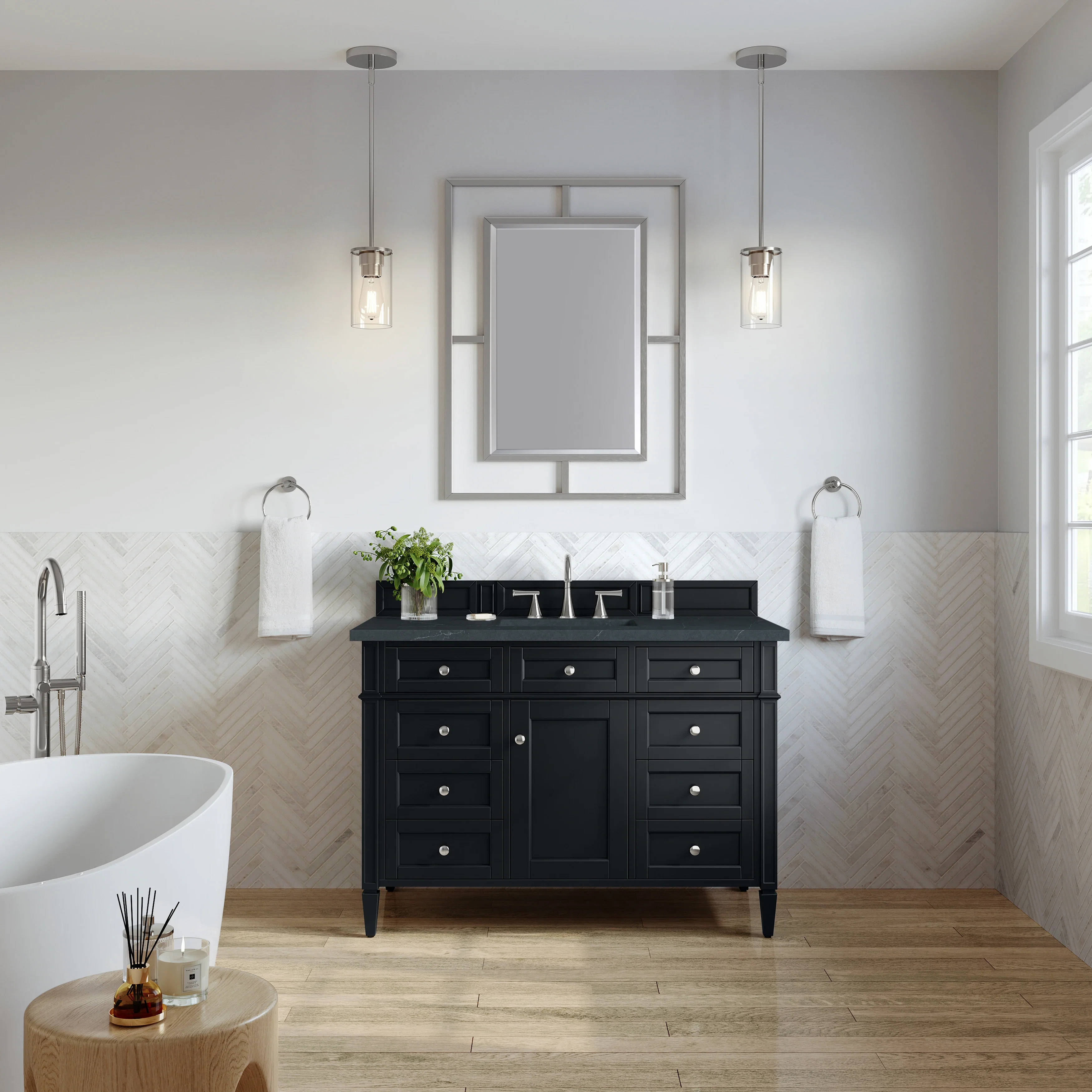 Brittany 48" Single Vanity, Black Onyx w/ 3 CM Charcoal Soapstone Silestone Top