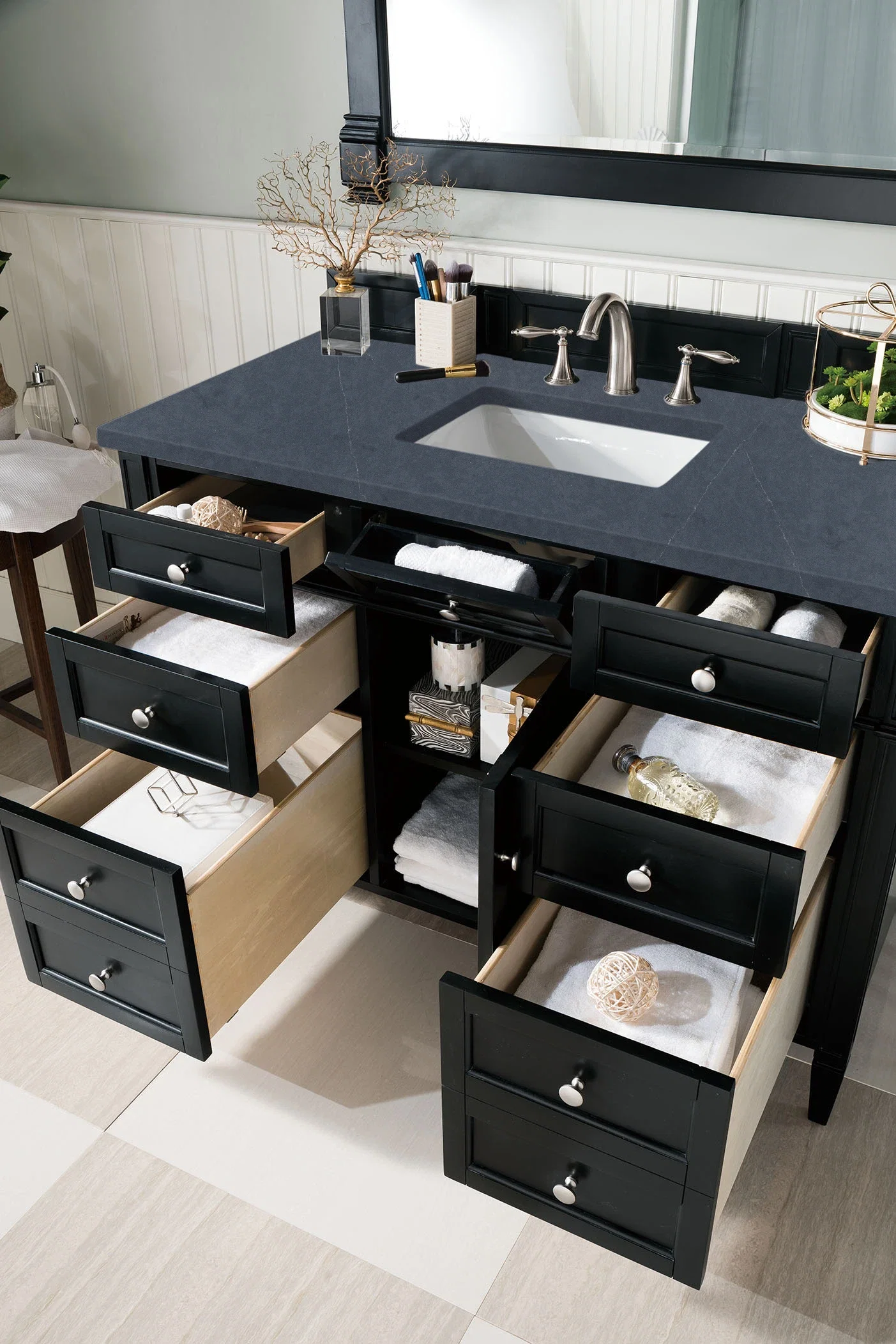 Brittany 48" Single Vanity, Black Onyx w/ 3 CM Charcoal Soapstone Silestone Top