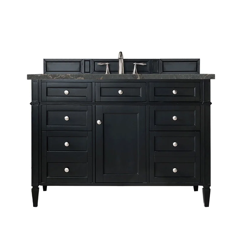 Brittany 48" Single Vanity, Black Onyx w/ 3 CM Parisien Bleu Silestone Top