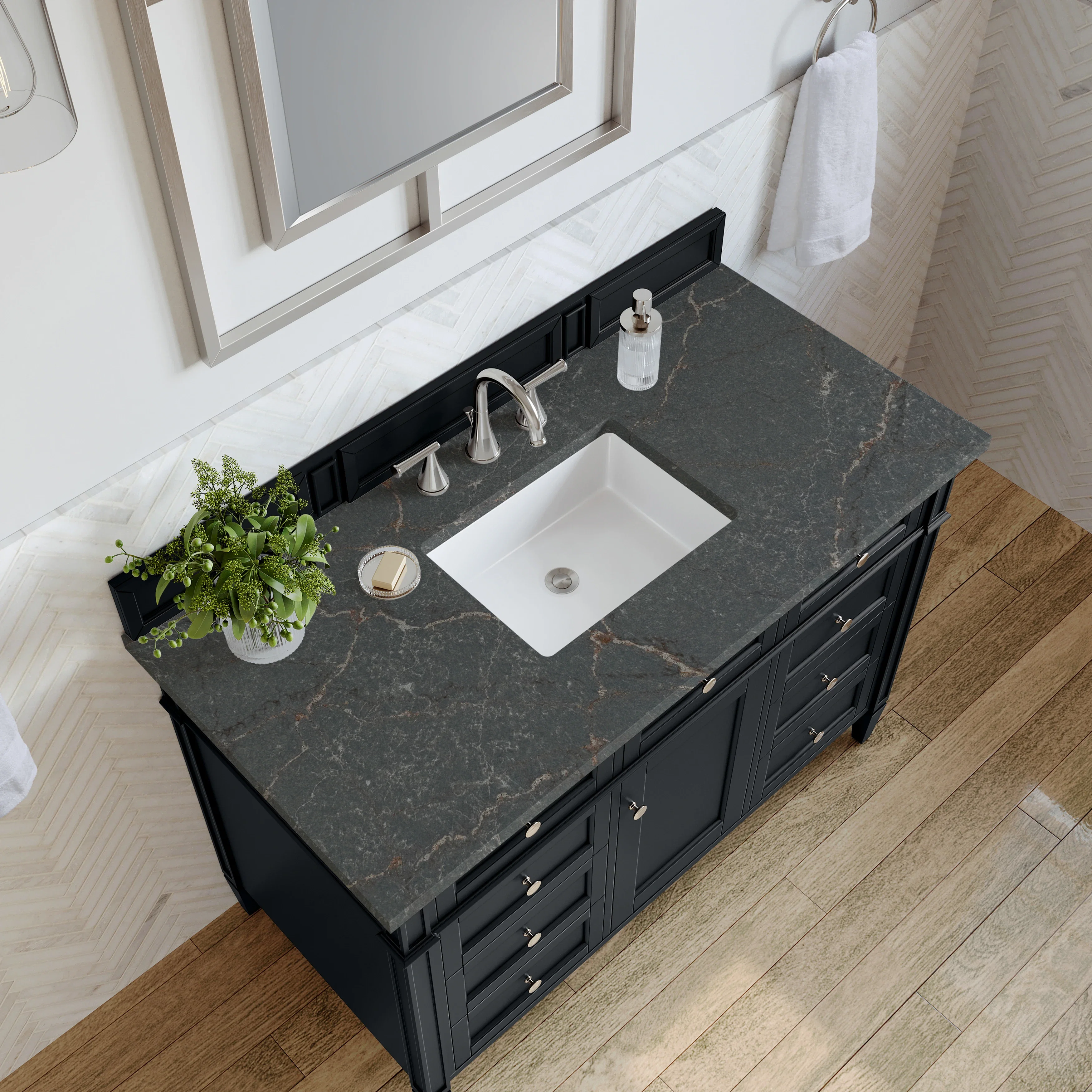 Brittany 48" Single Vanity, Black Onyx w/ 3 CM Parisien Bleu Silestone Top