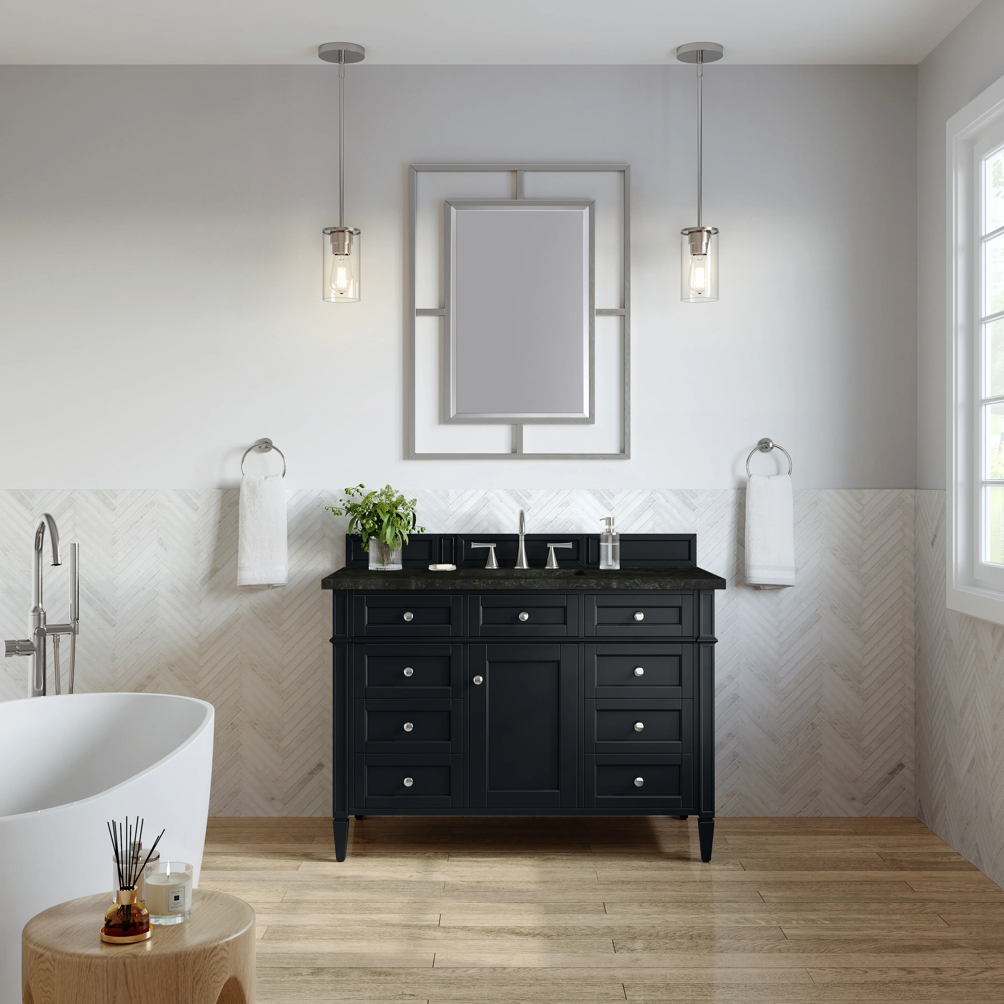 Brittany 48" Single Vanity, Black Onyx, w/ 3 CM Phantome Eclos Top