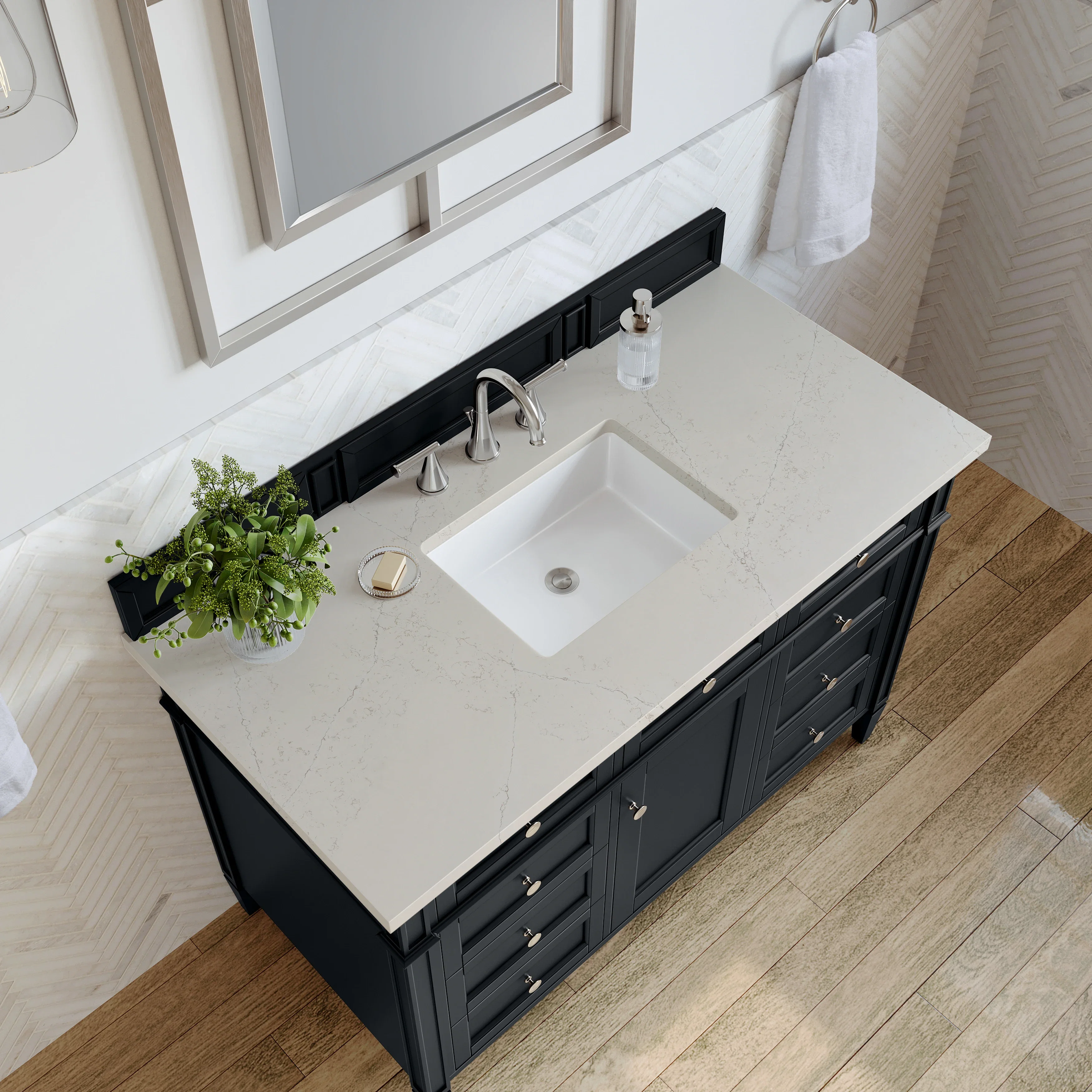 Brittany 48" Single Vanity, Black Onyx, w/ 3 CM Siberian Silestone Top