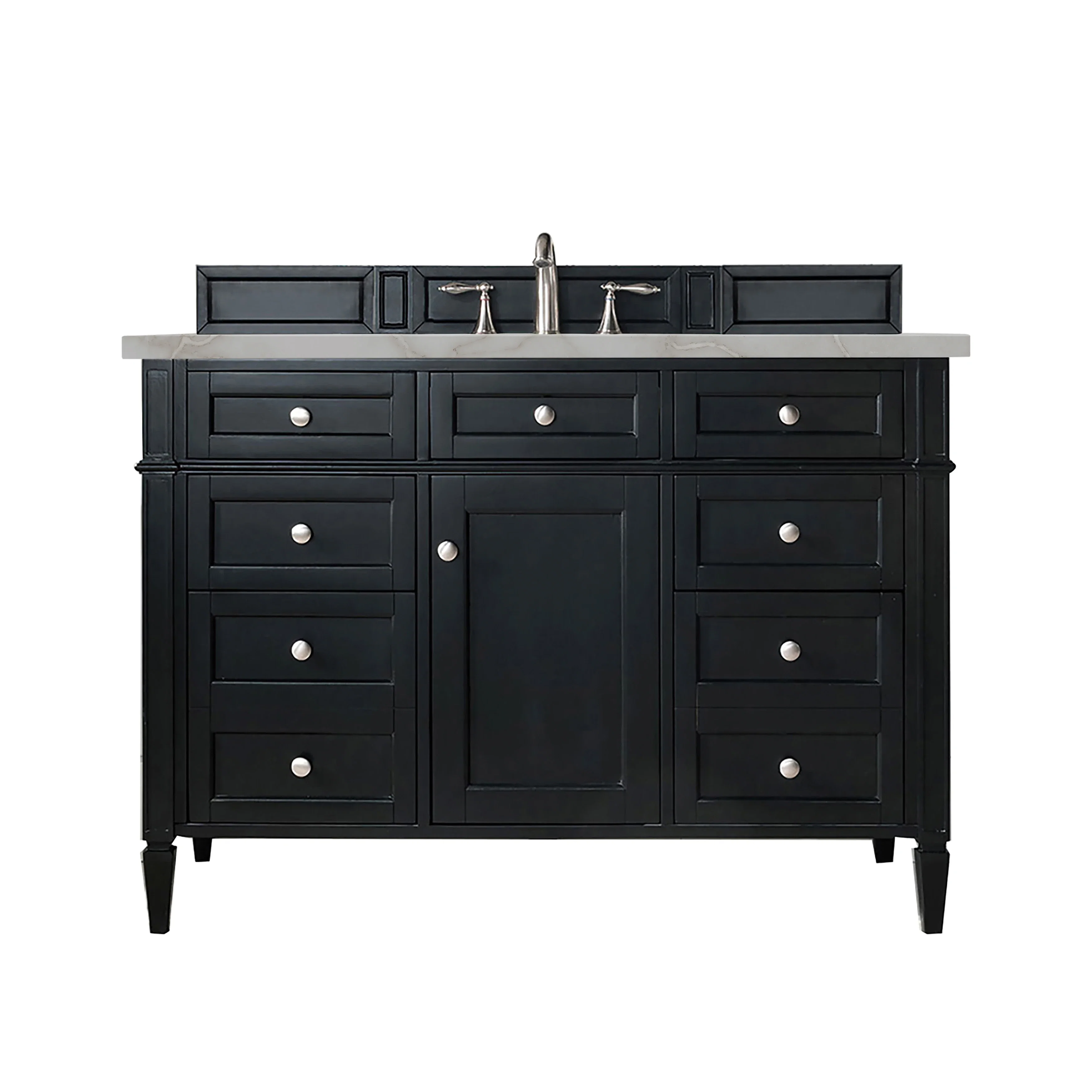 Brittany 48" Single Vanity, Black Onyx w/ 3 CM Victorian Silver Silestone Top