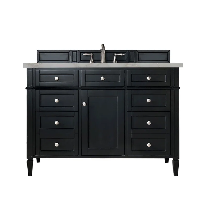 Brittany 48" Single Vanity, Black Onyx w/ 3 CM Victorian Silver Silestone Top