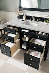 Brittany 48" Single Vanity, Black Onyx w/ 3 CM Victorian Silver Silestone Top
