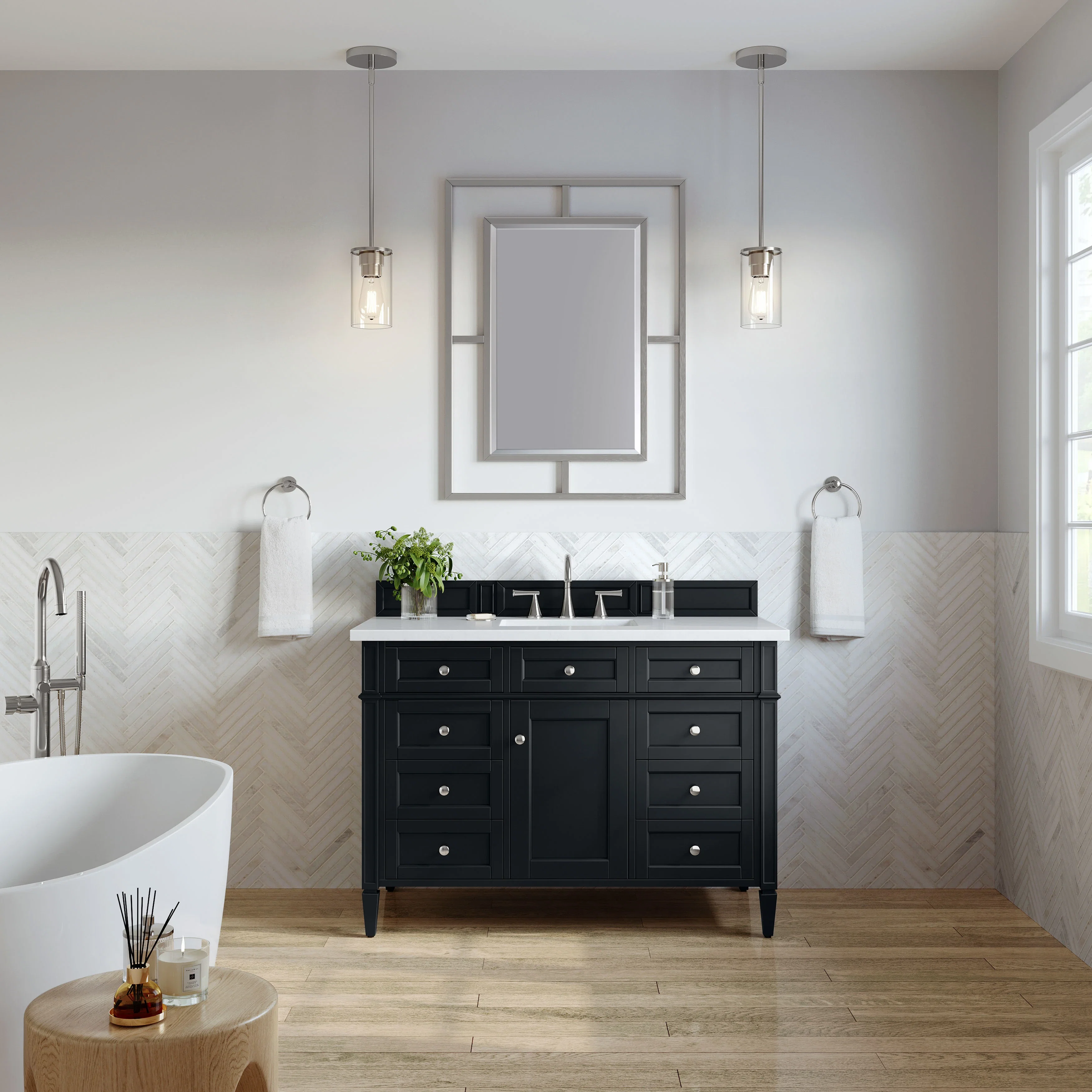 Brittany 48" Single Vanity, Black Onyx w/ 3 CM White Zeus Silestone Top