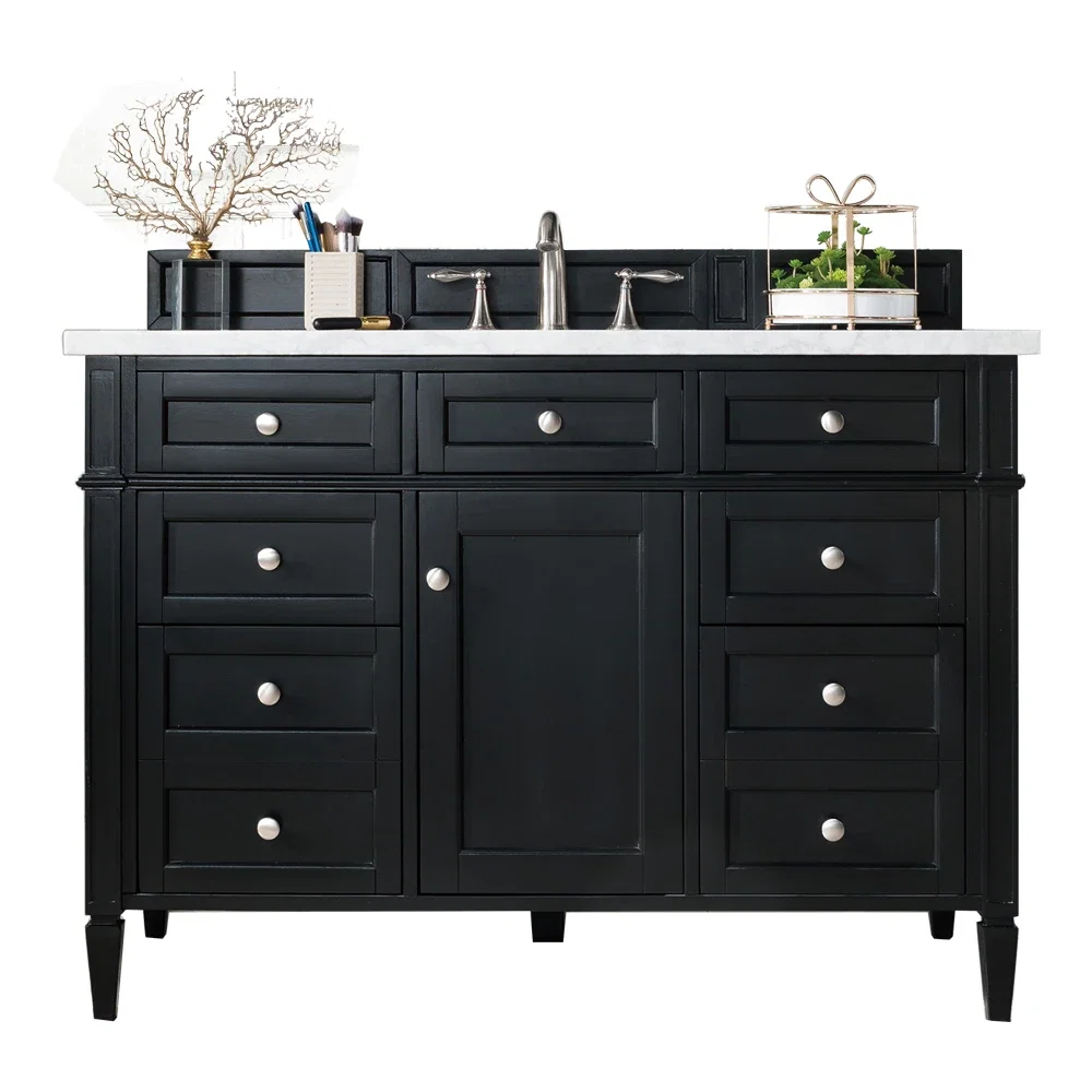 Brittany 48" Single Vanity, Black Onyx w/ 3 CM Eternal Jasmine Pearl Silestone Top w/FreePower Wireless Charger