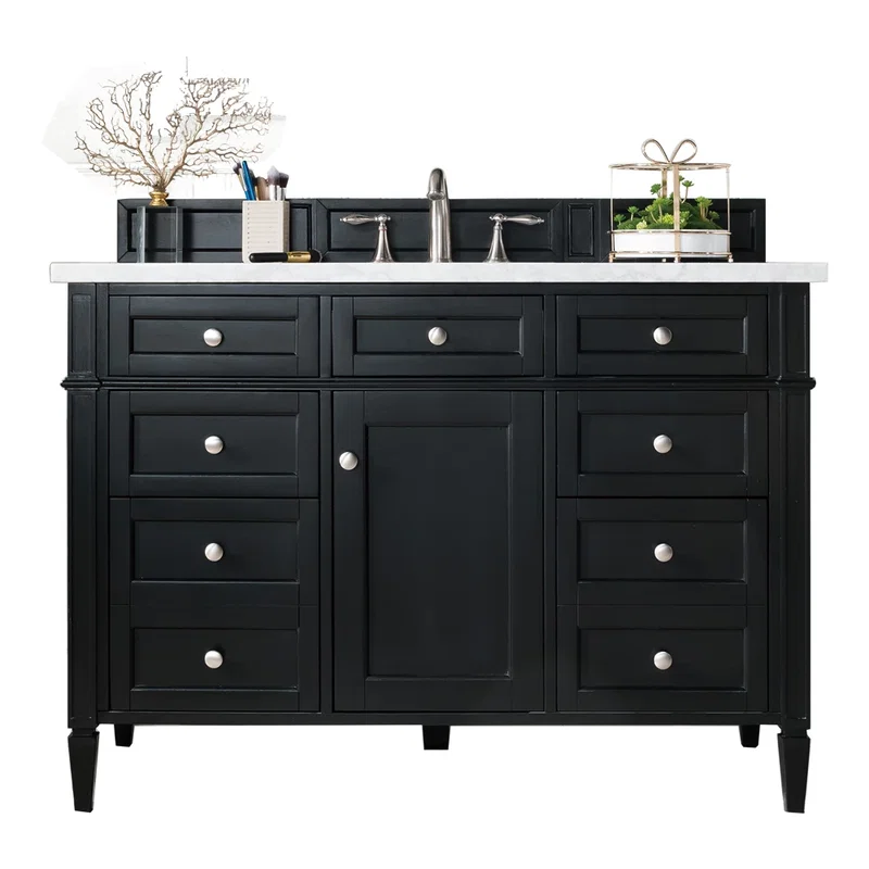 Brittany 48" Single Vanity, Black Onyx w/ 3 CM Eternal Jasmine Pearl Silestone Top w/FreePower Wireless Charger