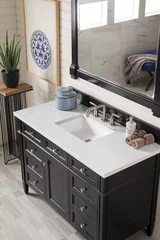 Brittany 48" Single Vanity, Black Onyx w/ 3 CM Eternal Jasmine Pearl Silestone Top w/FreePower Wireless Charger