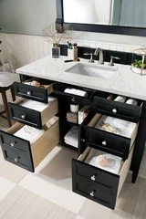 Brittany 48" Single Vanity, Black Onyx w/ 3 CM Eternal Jasmine Pearl Silestone Top w/FreePower Wireless Charger