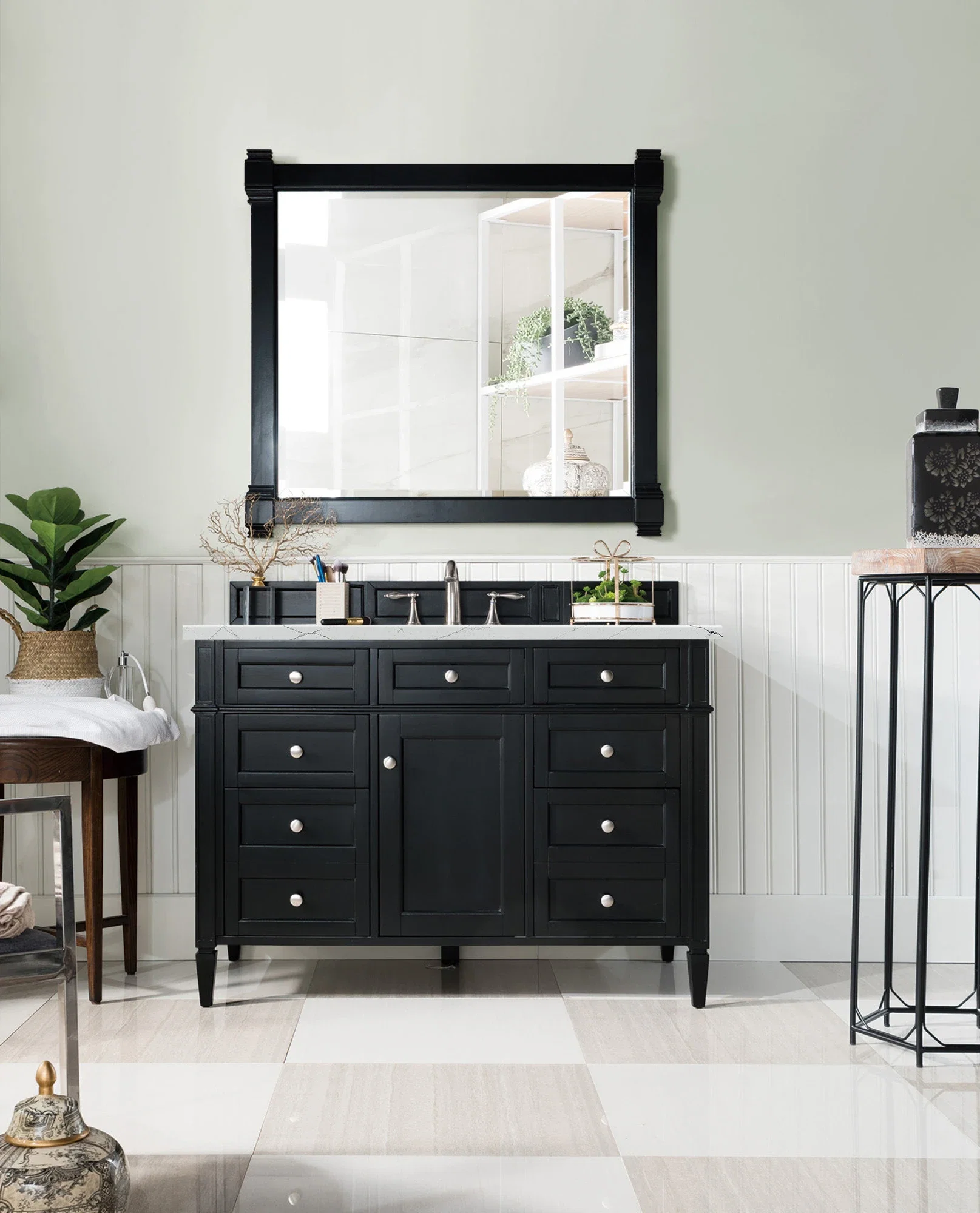 Brittany 48" Single Vanity, Black Onyx w/ 3 CM Ethereal Noctis Silestone Top w/FreePower Wireless Charger