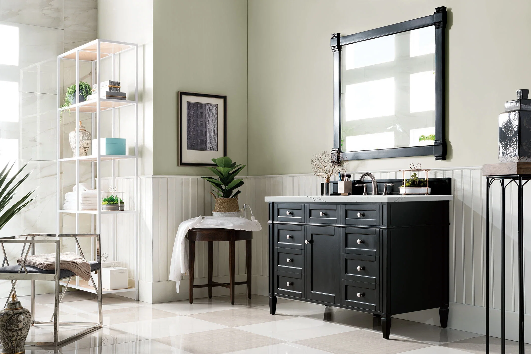 Brittany 48" Single Vanity, Black Onyx w/ 3 CM Ethereal Noctis Silestone Top w/FreePower Wireless Charger