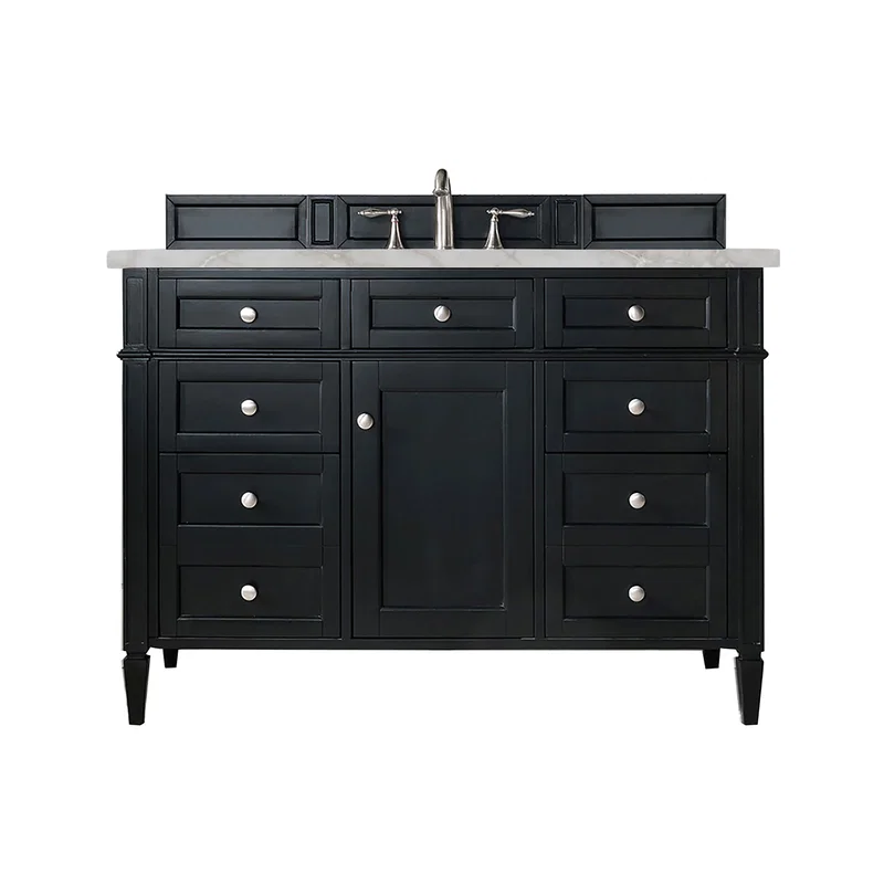 Brittany 48" Single Vanity, Black Onyx w/ 3 CM Victorian Silver Silestone Top w/FreePower Wireless Charger