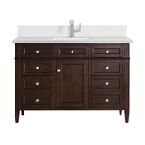 Brittany 48" Single Vanity, Burnished Mahogany w/ Single Hole 3 CM White Zeus Silestone Top & Backsplash