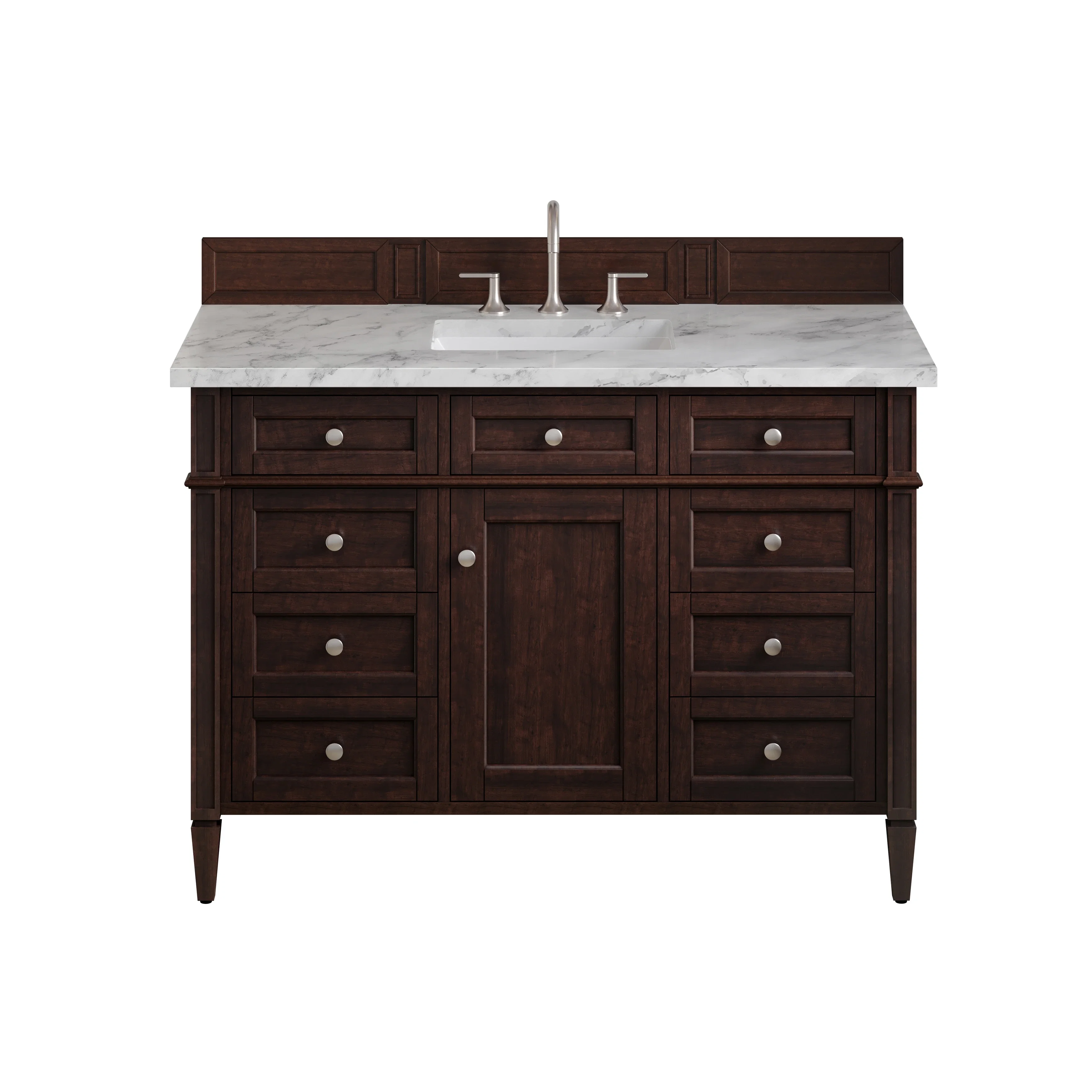 Brittany 48" Single Vanity, Burnished Mahogany w/ 3 CM Carrara Marble Top