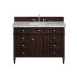 Brittany 48" Single Vanity, Burnished Mahogany w/ 3 CM Carrara Marble Top