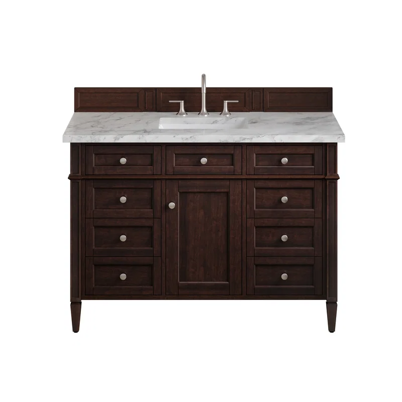 Brittany 48" Single Vanity, Burnished Mahogany w/ 3 CM Carrara Marble Top