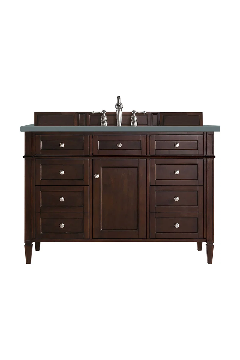 Brittany 48" Single Vanity, Burnished Mahogany w/ 3 CM Cala Blue Silestone Top