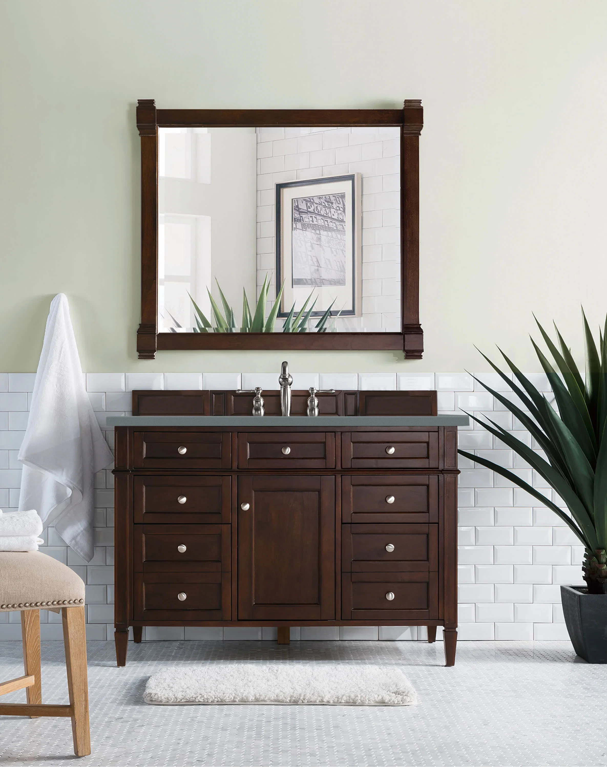 Brittany 48" Single Vanity, Burnished Mahogany w/ 3 CM Cala Blue Silestone Top