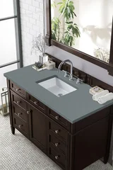 Brittany 48" Single Vanity, Burnished Mahogany w/ 3 CM Cala Blue Silestone Top