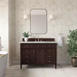 Brittany 48" Single Vanity, Burnished Mahogany w/ 3 CM Eternal Jasmine Pearl Silestone Top