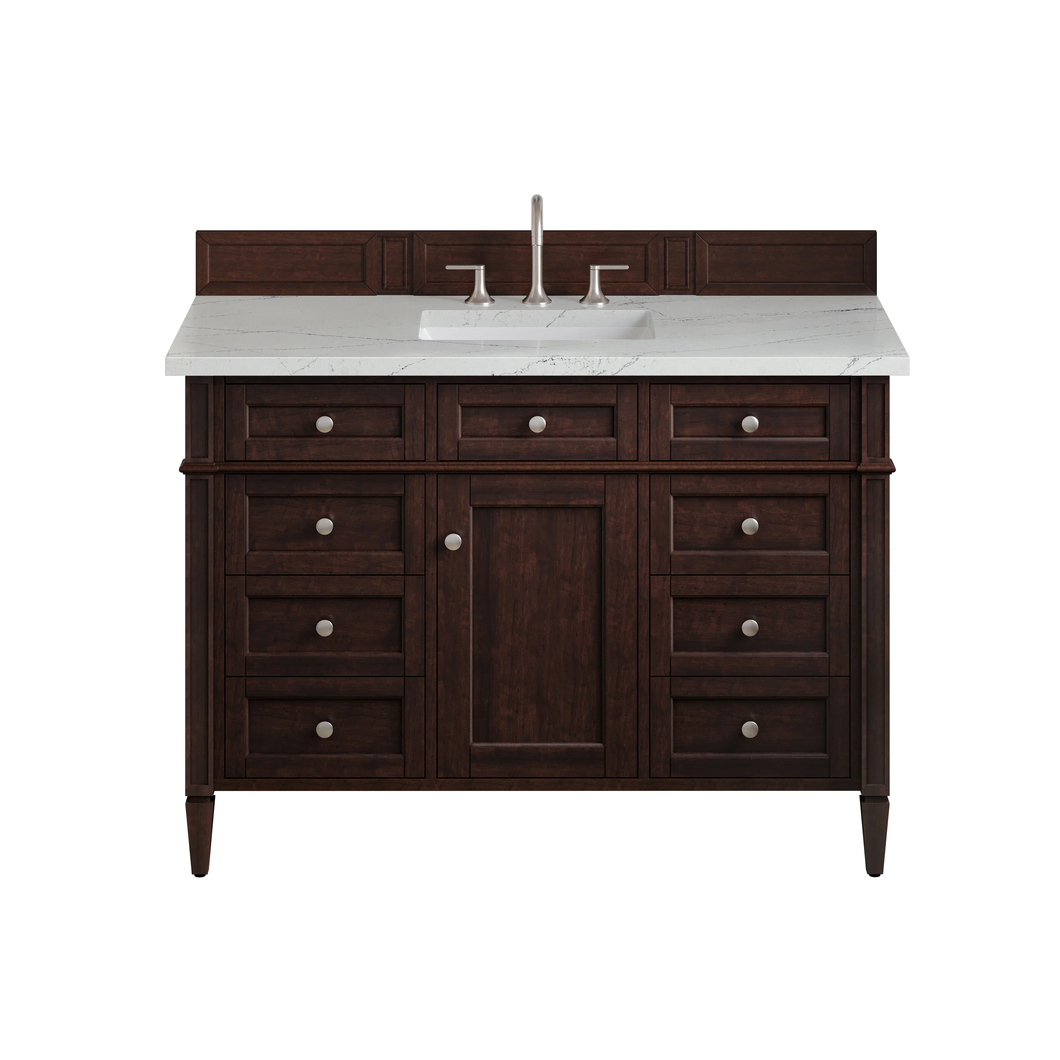 Brittany 48" Single Vanity, Burnished Mahogany w/ 3 CM Ethereal Noctis Silestone Top